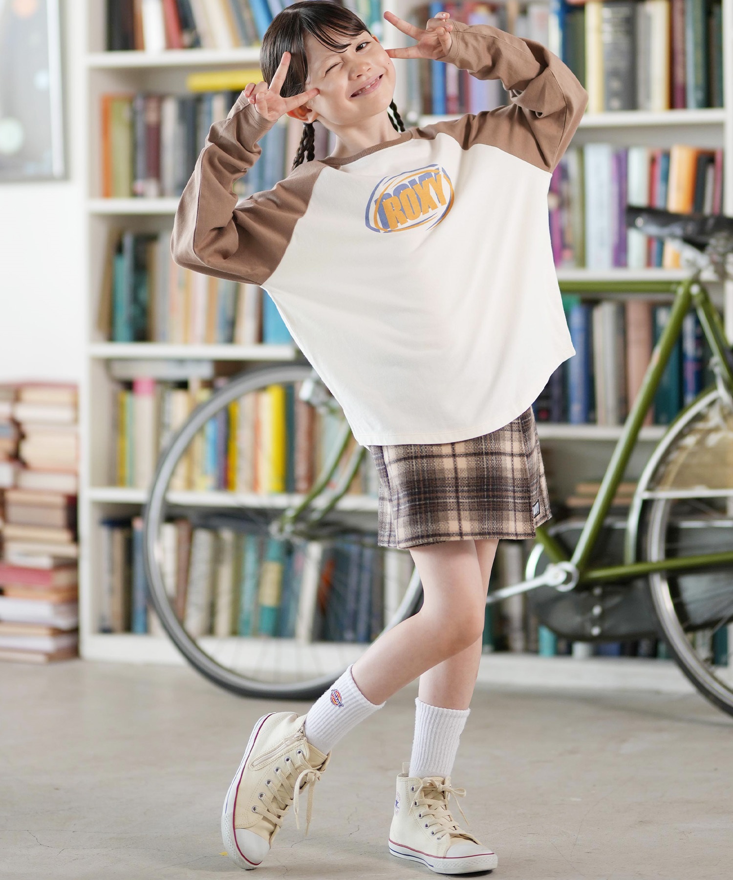 ROXY ロキシー スカート キッズ ジュニア 子供 チェック ロゴ 女の子