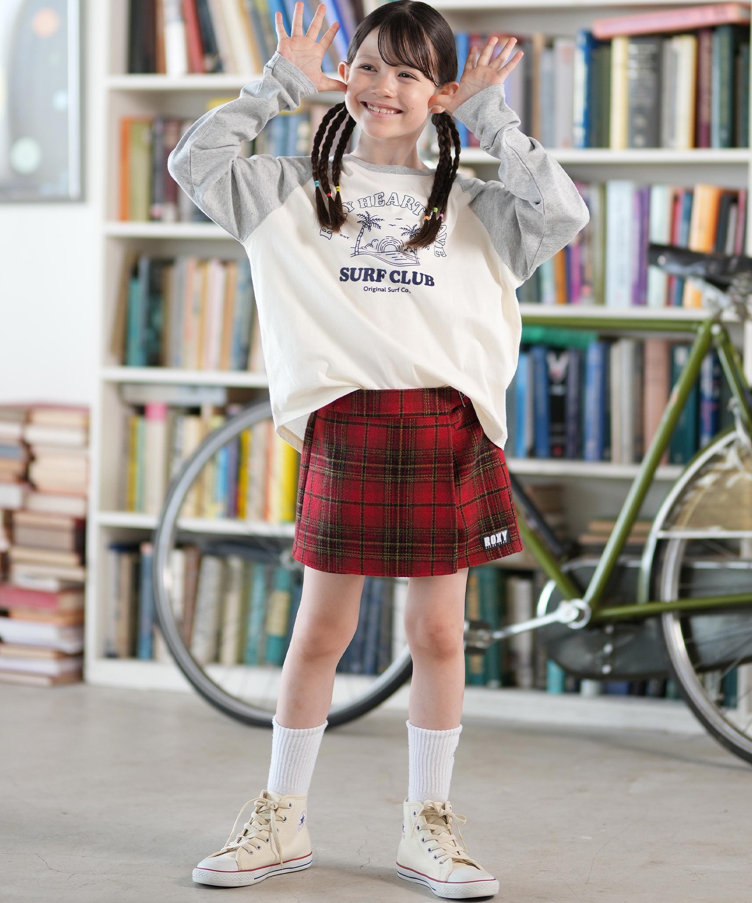 ROXY ロキシー スカート キッズ ジュニア 子供 チェック ロゴ 女の子