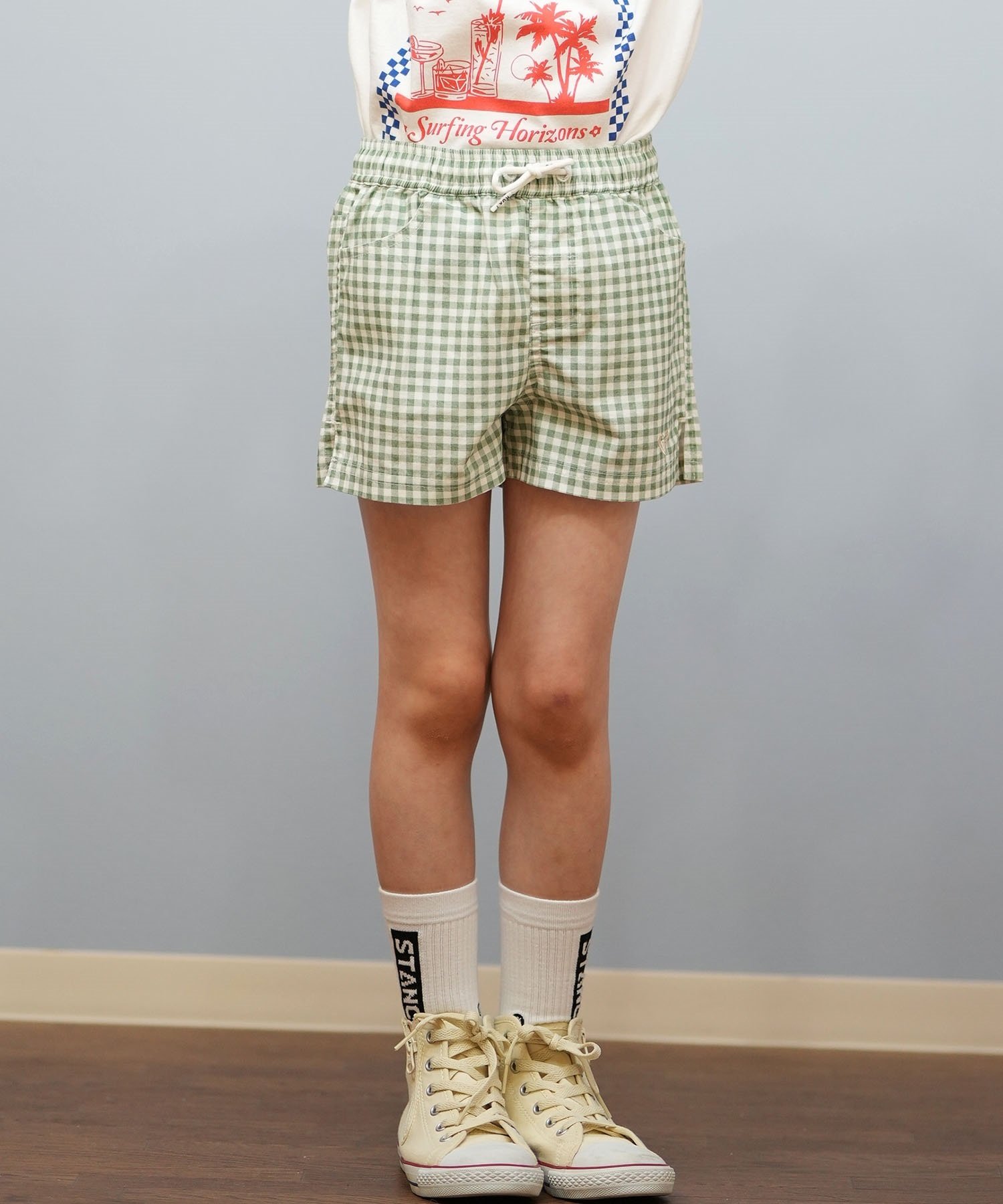 ROXY ロキシー 水着 トランクス キッズ ショートパンツ ボードショーツ 水陸両用 MINI PICNIC GINGHAM SHORT TBS251104(BLK-120cm)