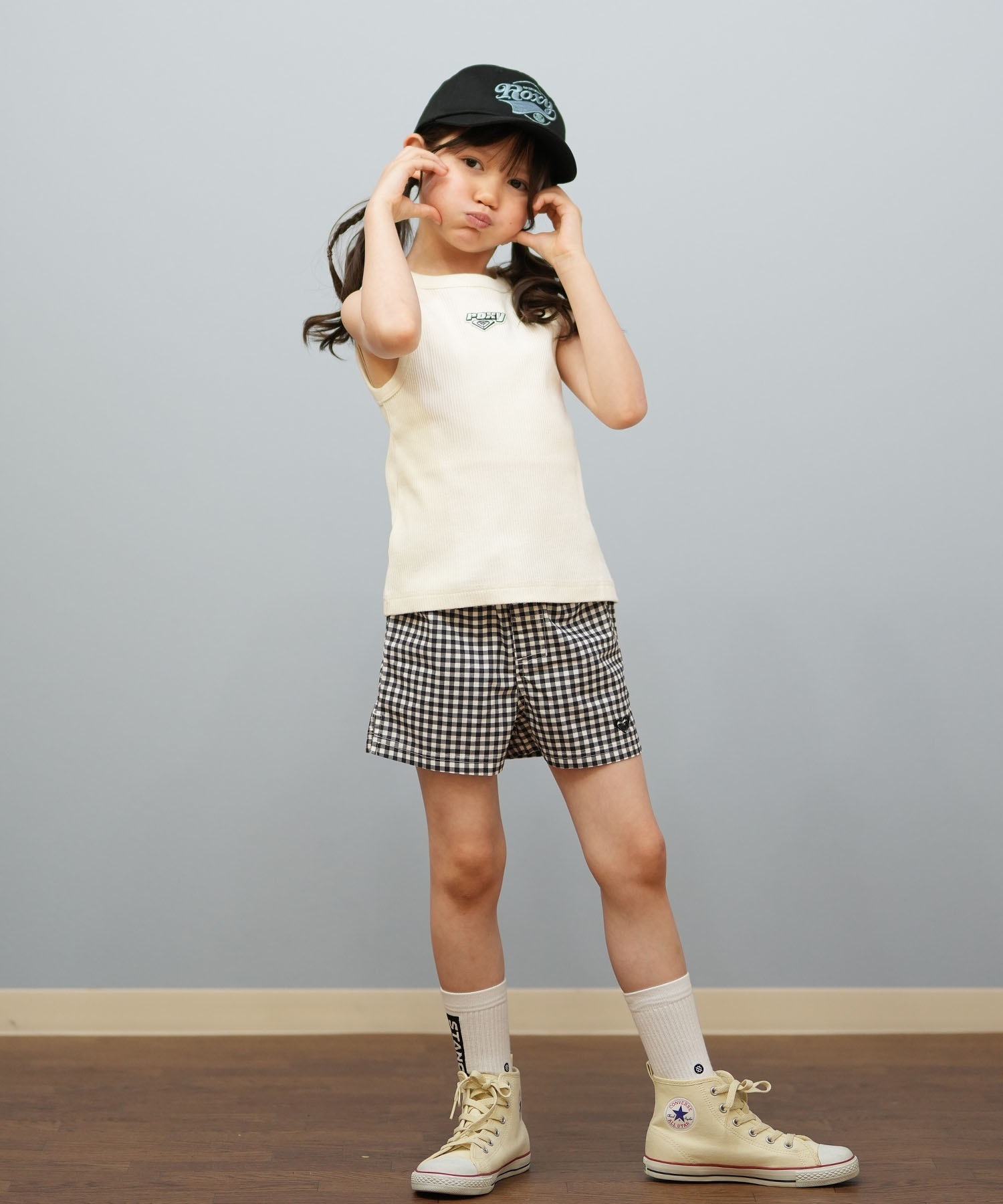 ROXY ロキシー 水着 トランクス キッズ ショートパンツ ボードショーツ 水陸両用 MINI PICNIC GINGHAM SHORT TBS251104(BLK-120cm)
