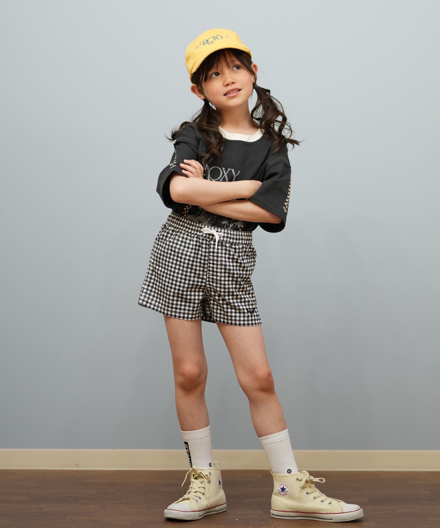 ROXY ロキシー 水着 トランクス キッズ ショートパンツ ボードショーツ 水陸両用 MINI PICNIC GINGHAM SHORT TBS251104(BLK-120cm)