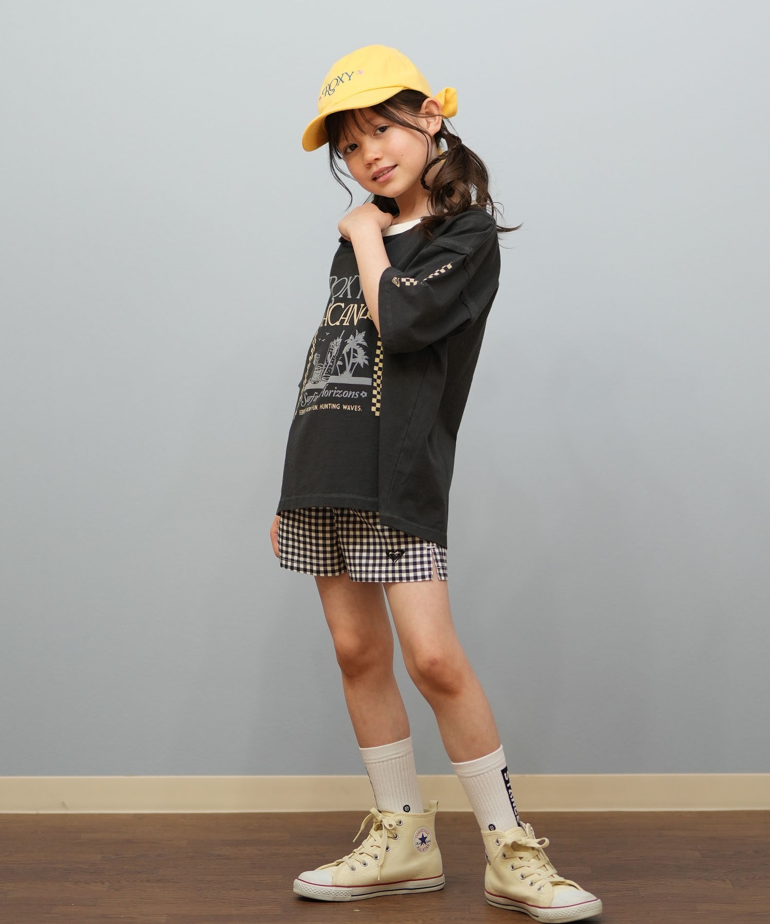 ROXY ロキシー 水着 トランクス キッズ ショートパンツ ボードショーツ 水陸両用 MINI PICNIC GINGHAM SHORT TBS251104(BLK-120cm)