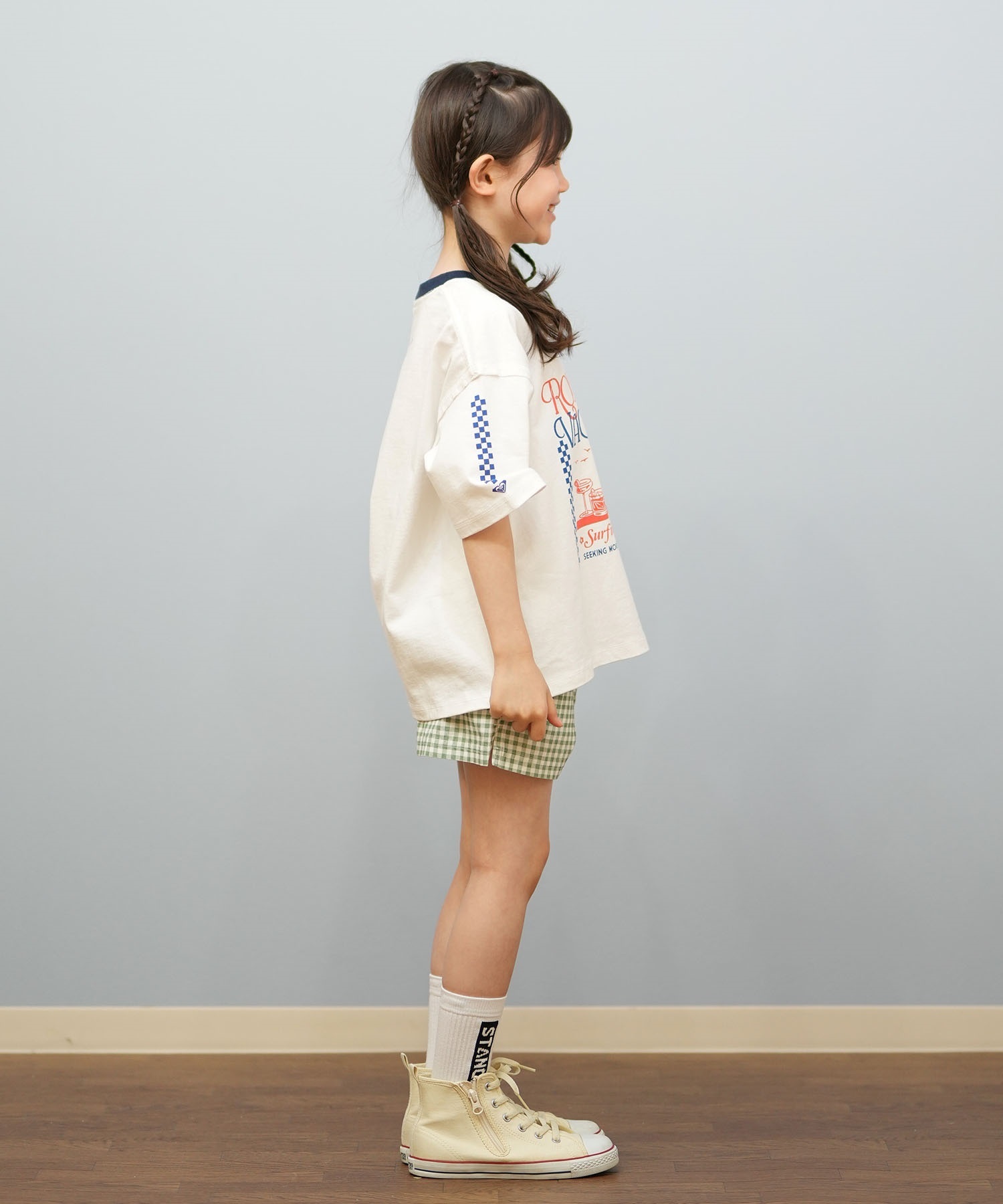 ROXY ロキシー 水着 トランクス キッズ ショートパンツ ボードショーツ 水陸両用 MINI PICNIC GINGHAM SHORT TBS251104(BLK-120cm)