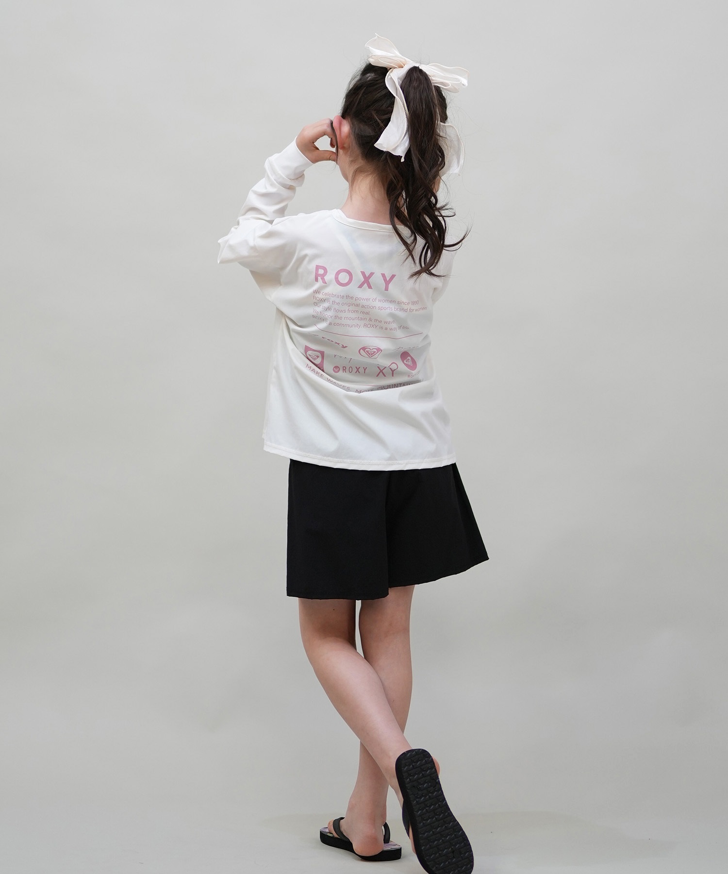ROXY ２点セット ラッシュガード 水着 ブラック/グレー ROXY ロキシー 水着 ラッシュガード 2点セット キッズ 長袖 T
