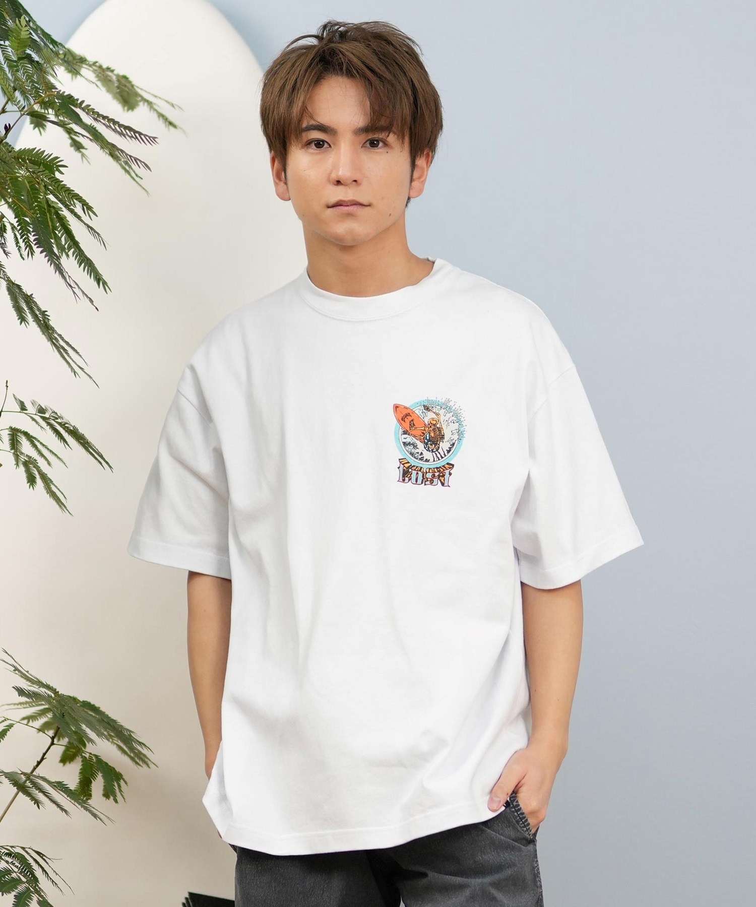LOST ロスト 半袖 Tシャツ メンズ バックプリント ヘビーウェイト L25S-2101 ムラサキスポーツ限定(WHT-M)