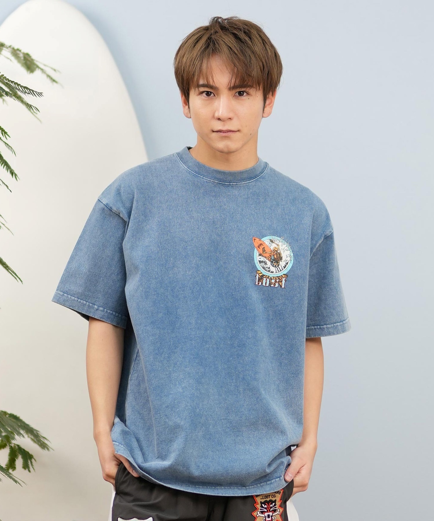 LOST ロスト 半袖 Tシャツ メンズ バックプリント ヘビーウェイト L25S-2101 ムラサキスポーツ限定(WHT-M)
