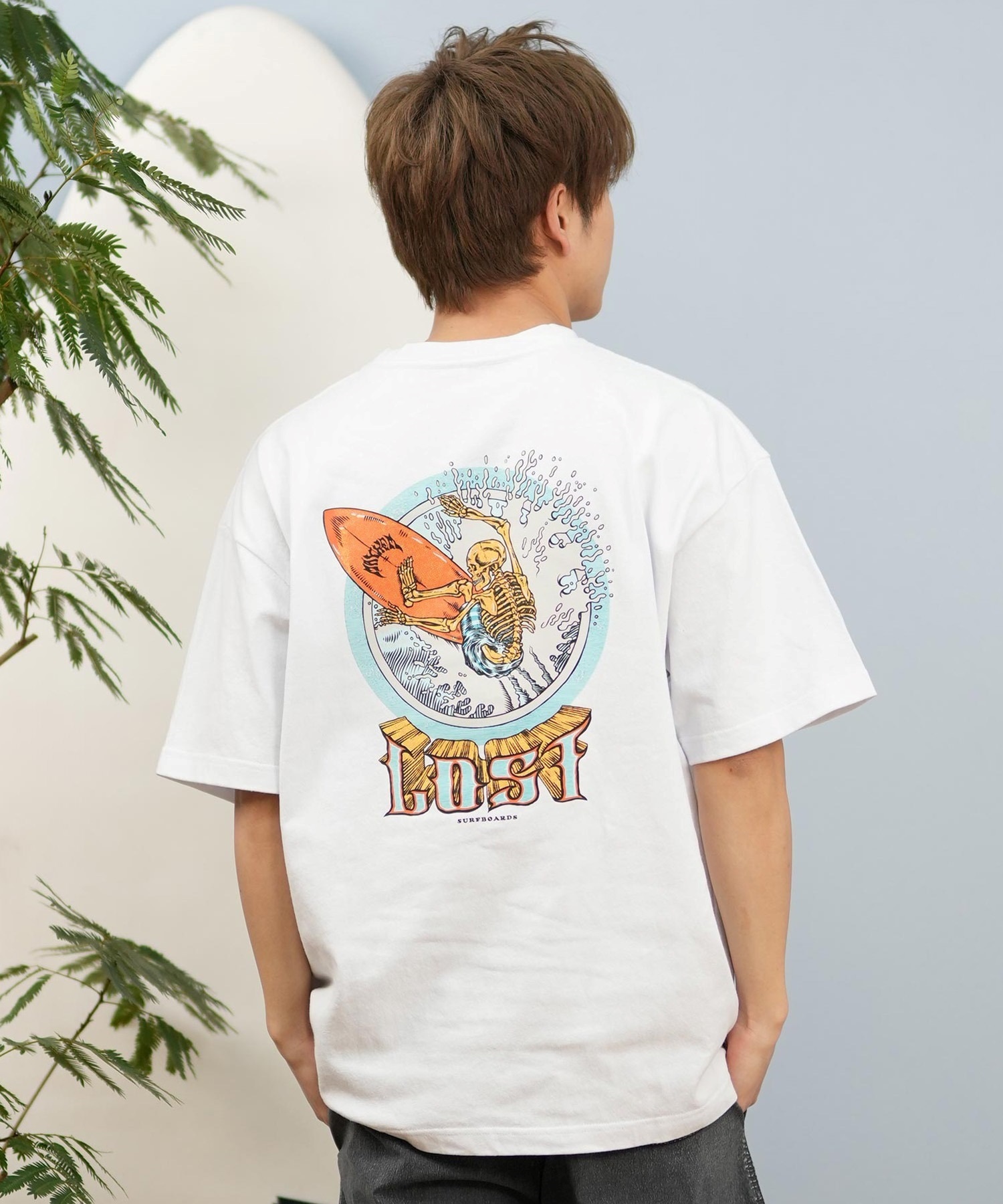 LOST ロスト 半袖 Tシャツ メンズ バックプリント ヘビーウェイト L25S-2101 ムラサキスポーツ限定(WHT-M)
