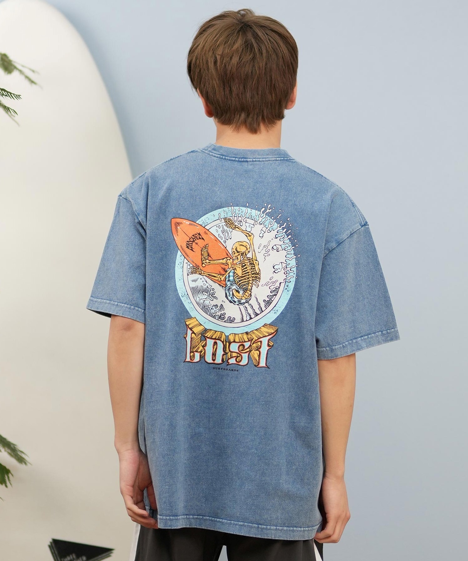 LOST ロスト 半袖 Tシャツ メンズ バックプリント ヘビーウェイト L25S-2101 ムラサキスポーツ限定(WHT-M)