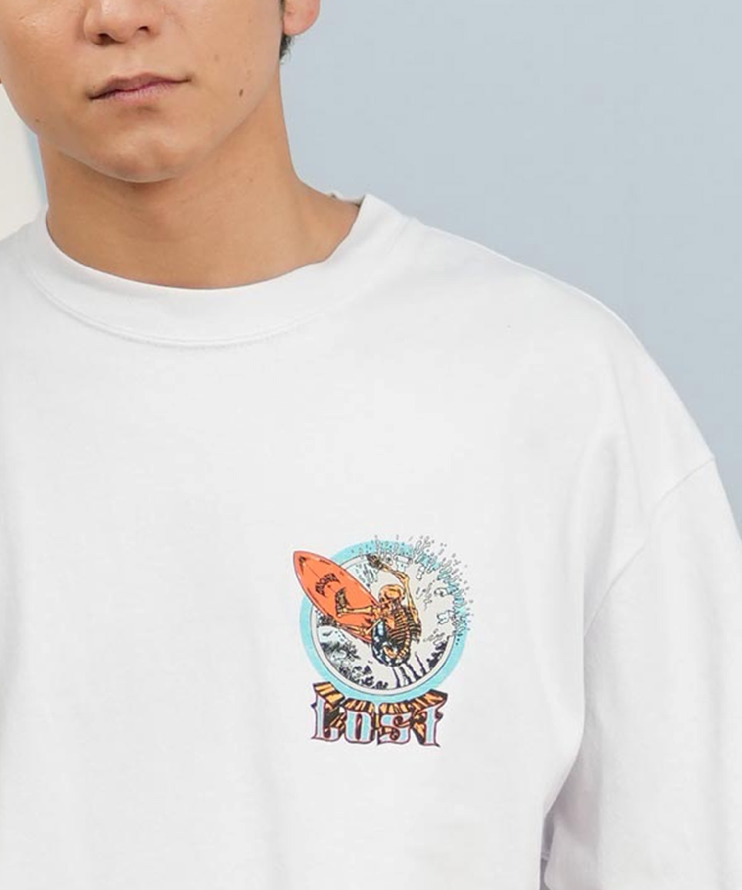 LOST ロスト 半袖 Tシャツ メンズ バックプリント ヘビーウェイト L25S-2101 ムラサキスポーツ限定(WHT-M)