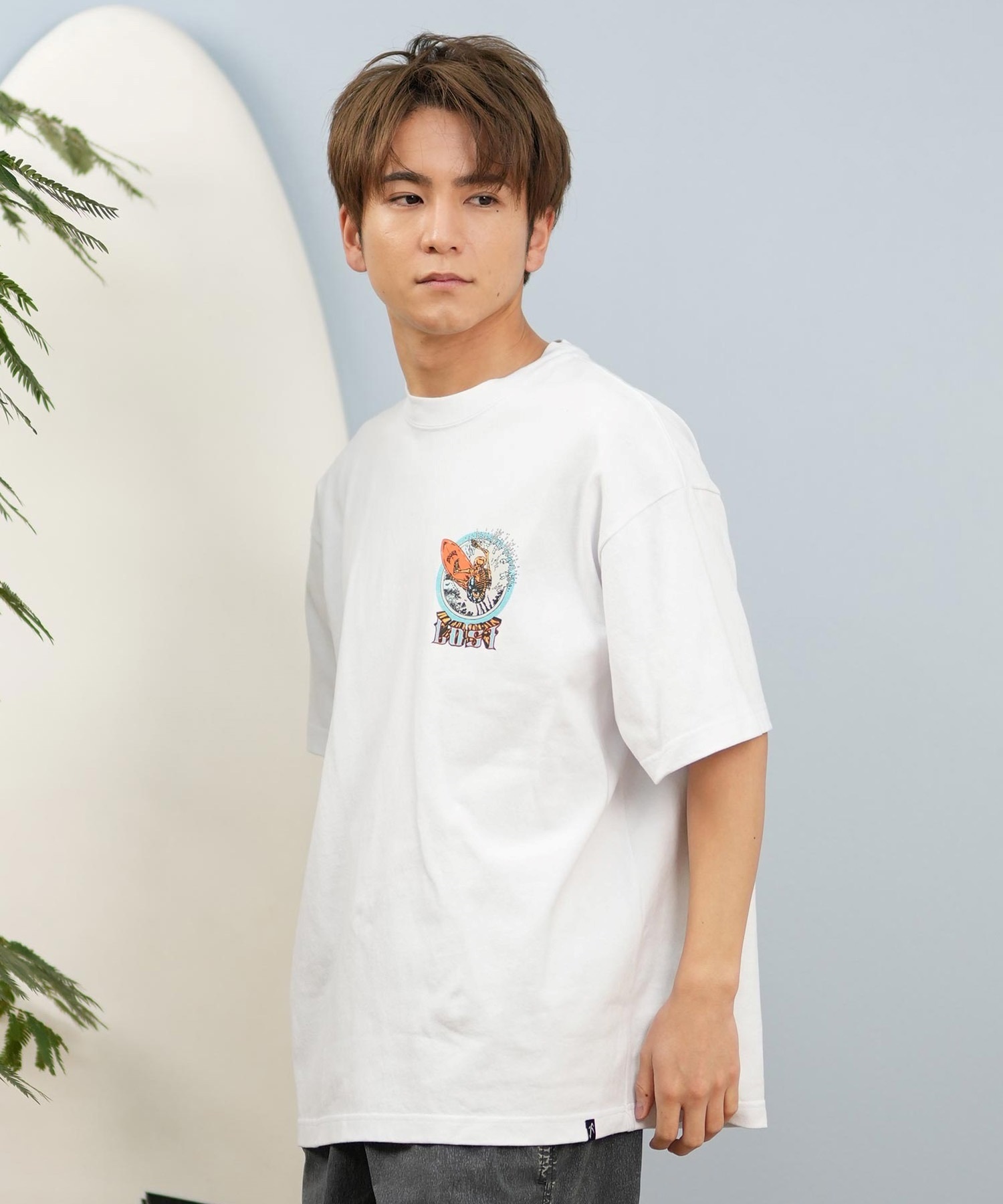 LOST ロスト 半袖 Tシャツ メンズ バックプリント ヘビーウェイト L25S-2101 ムラサキスポーツ限定(WHT-M)