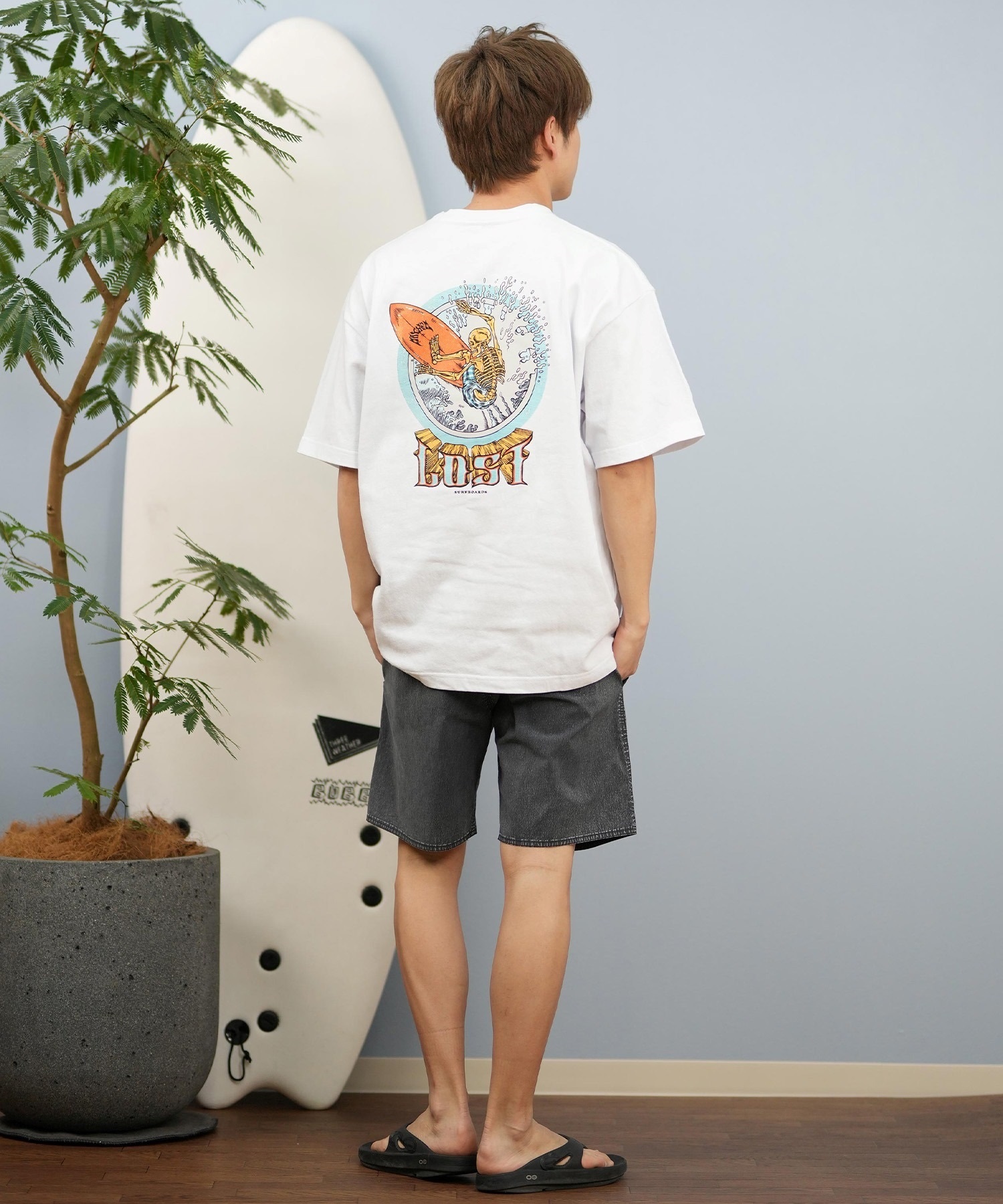 LOST ロスト 半袖 Tシャツ メンズ バックプリント ヘビーウェイト L25S-2101 ムラサキスポーツ限定(WHT-M)