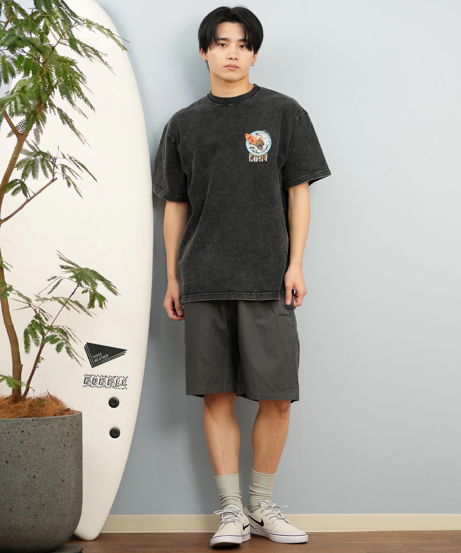 LOST ロスト 半袖 Tシャツ メンズ バックプリント ヘビーウェイト L25S-2101 ムラサキスポーツ限定(WHT-M)
