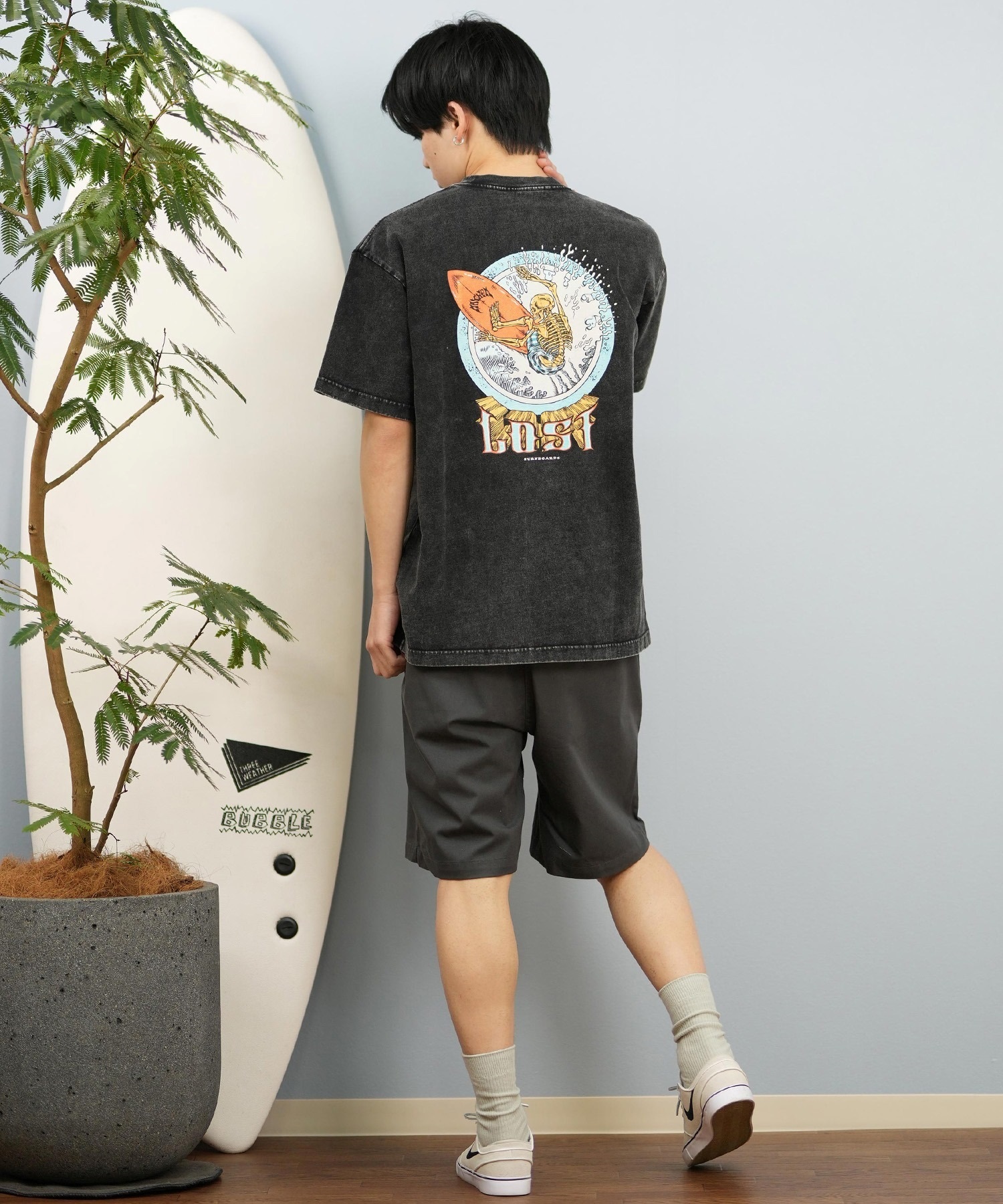 LOST ロスト 半袖 Tシャツ メンズ バックプリント ヘビーウェイト L25S-2101 ムラサキスポーツ限定(WHT-M)