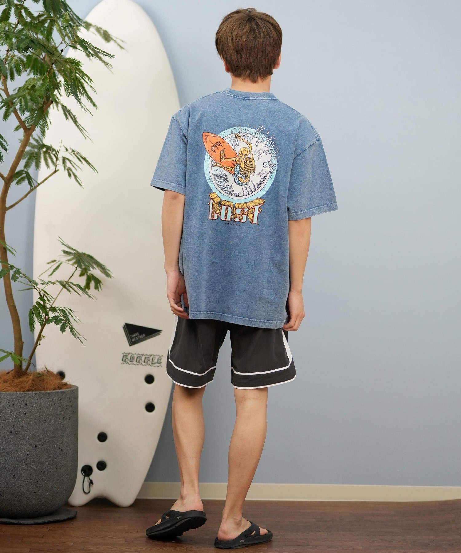 LOST ロスト 半袖 Tシャツ メンズ バックプリント ヘビーウェイト L25S-2101 ムラサキスポーツ限定(WHT-M)