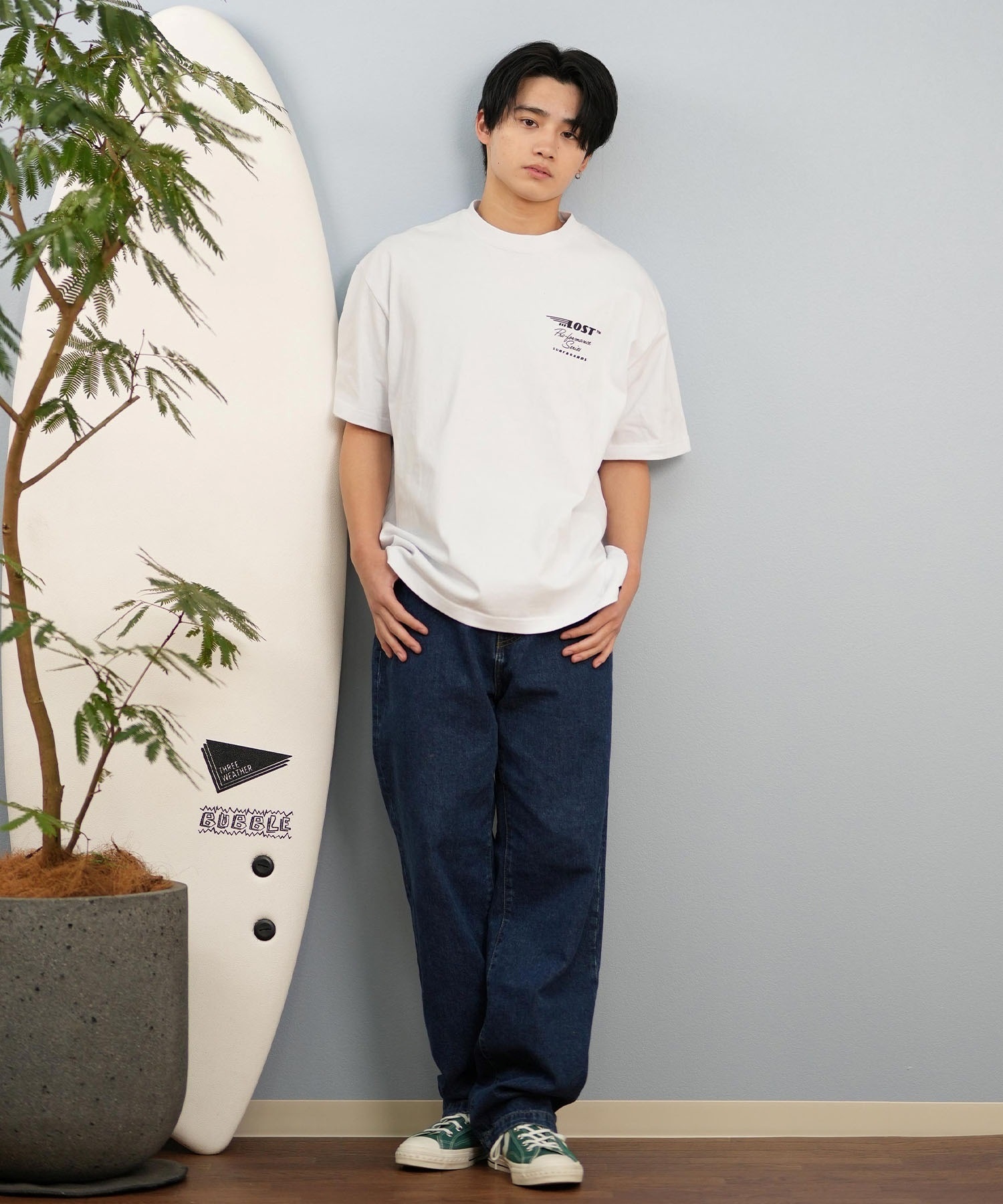 LOST ロスト 半袖 Tシャツ メンズ バックプリント ブランドロゴ L25S-2103 ムラサキスポーツ限定(WHT-M)