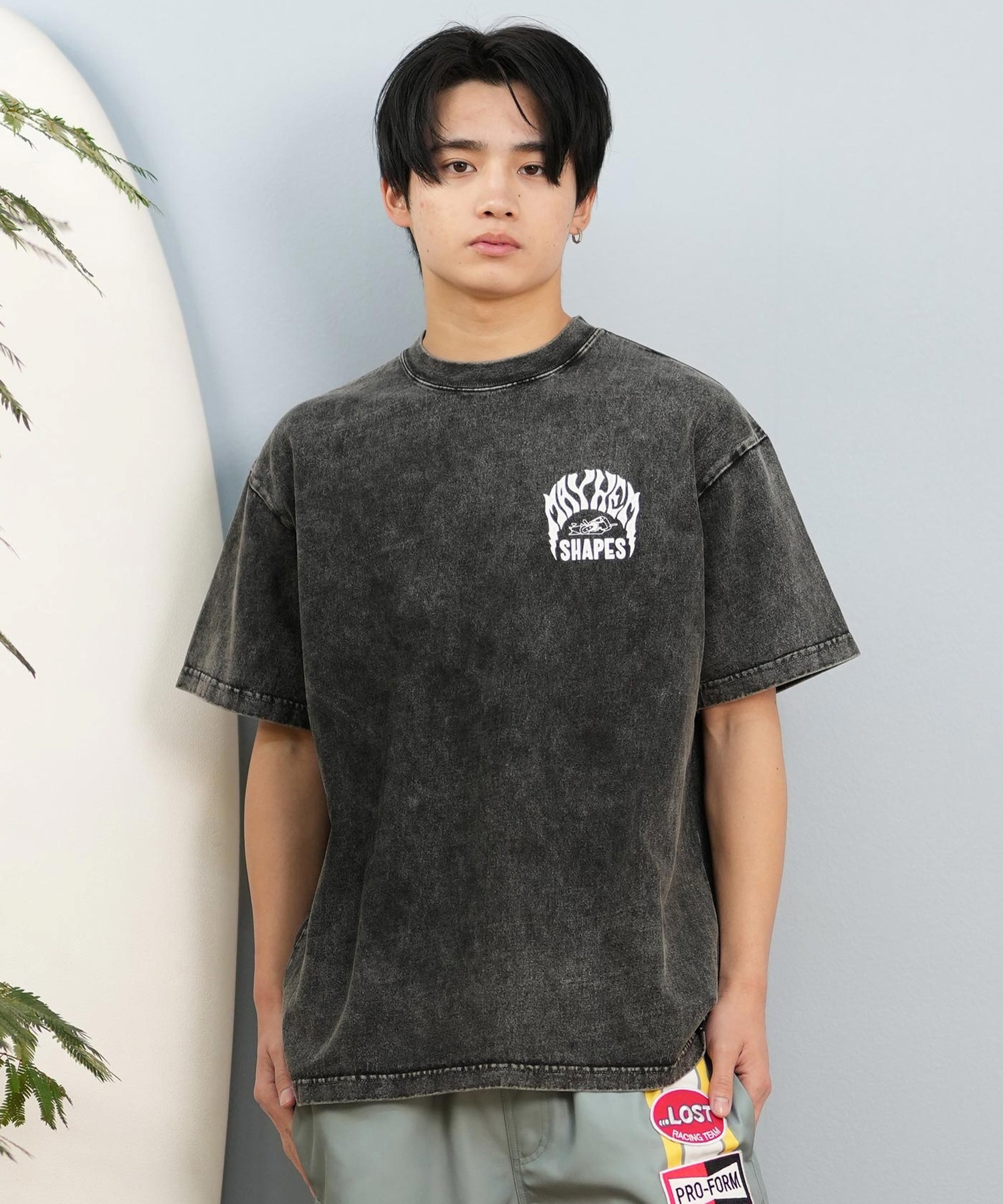 LOST ロスト 半袖 Tシャツ メンズ バックプリント MAYHEMロゴ L25S-2104 ムラサキスポーツ限定(WHT-M)