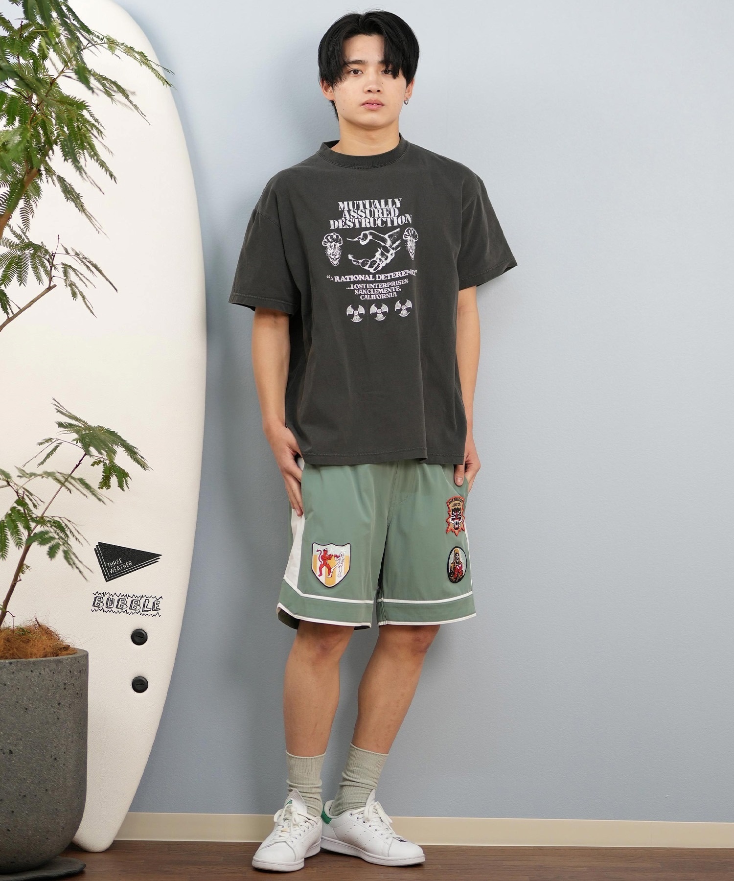 LOST ロスト 半袖 Tシャツ メンズ フロントプリント ヘビーウェイト L25S-2107 ムラサキスポーツ限定(IVO-M)