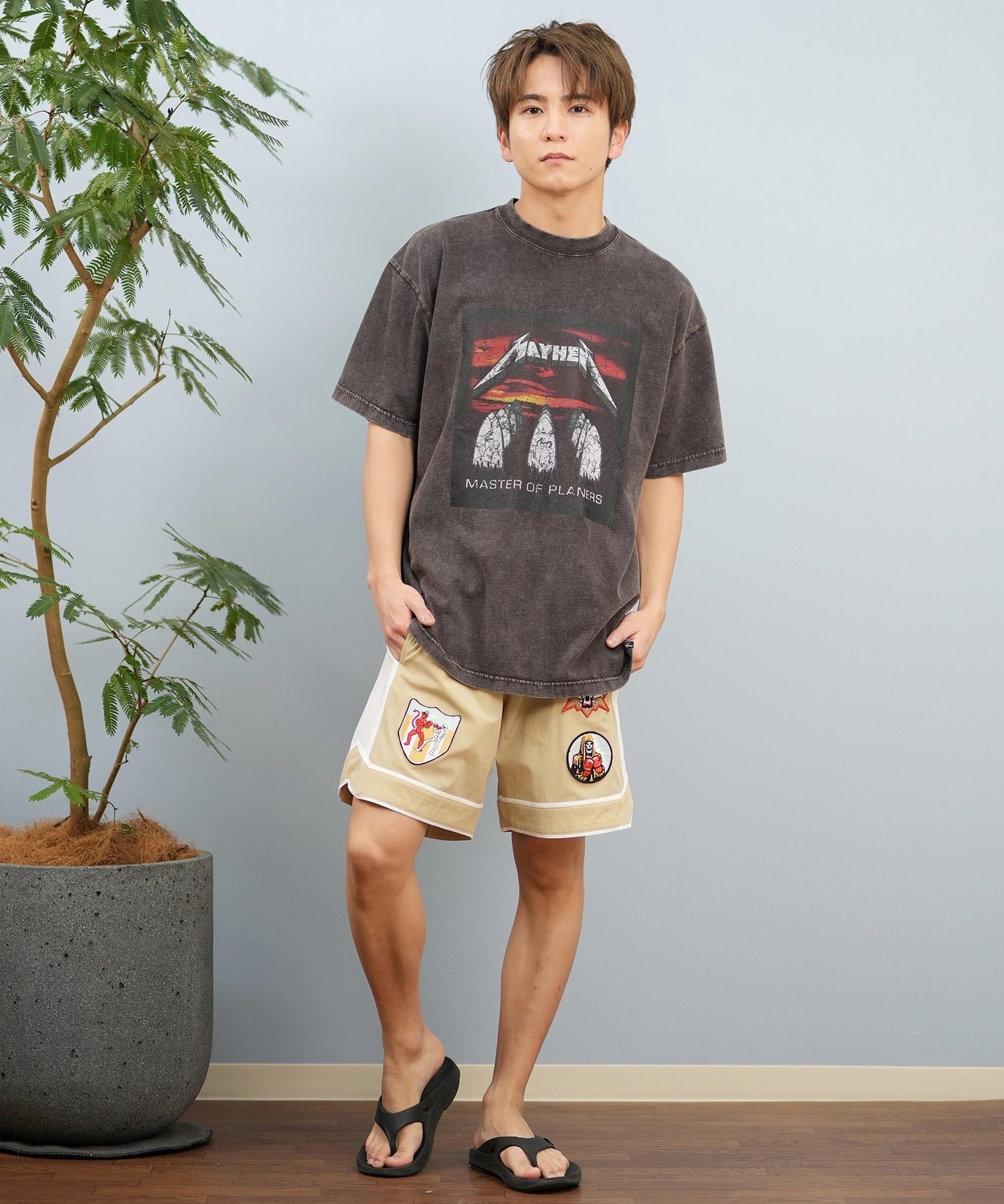 LOST ロスト 半袖 Tシャツ メンズ フロントプリント バンドT L25S-2108 ムラサキスポーツ限定(BLK1-M)