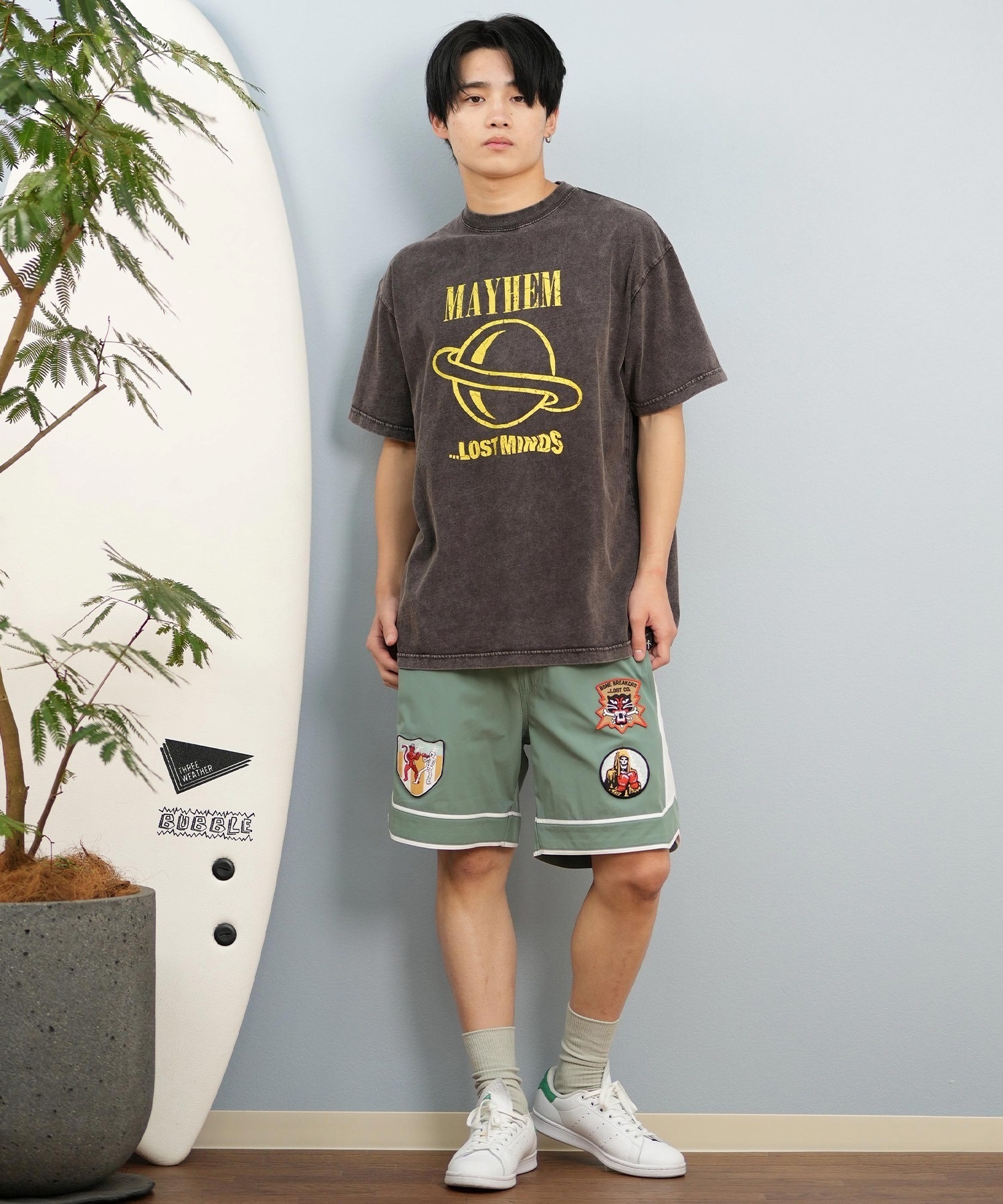 LOST ロスト 半袖 Tシャツ メンズ フロントプリント バンドT L25S-2108 ムラサキスポーツ限定(BLK1-M)