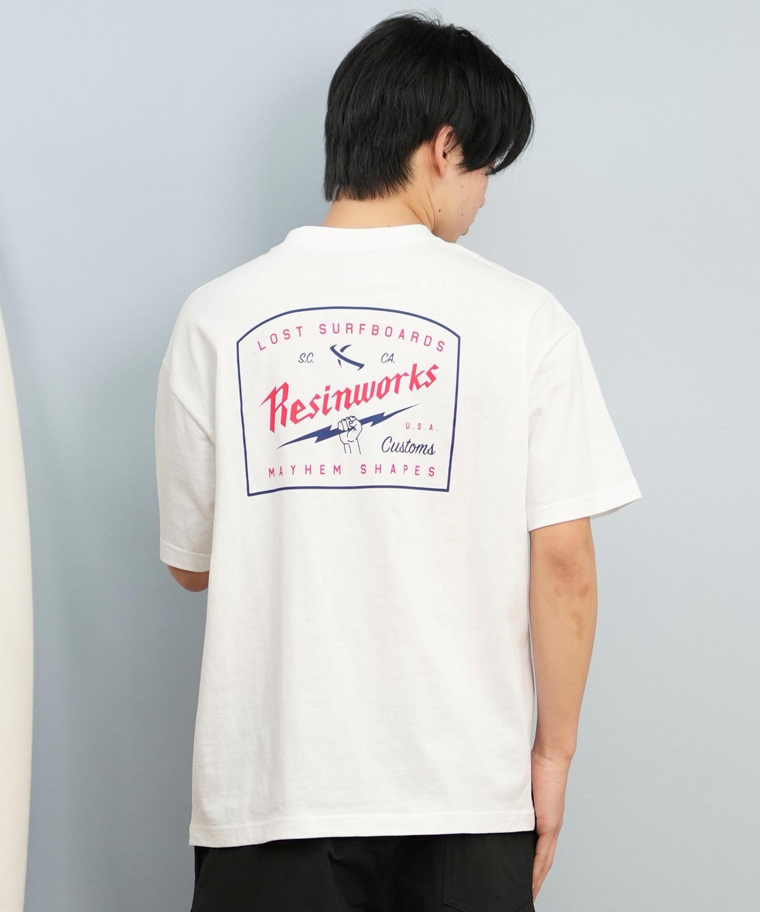 LOST ロスト 半袖 Tシャツ メンズ バックプリント ヘビーウェイト L25S-2109 ムラサキスポーツ限定(WHT-M)
