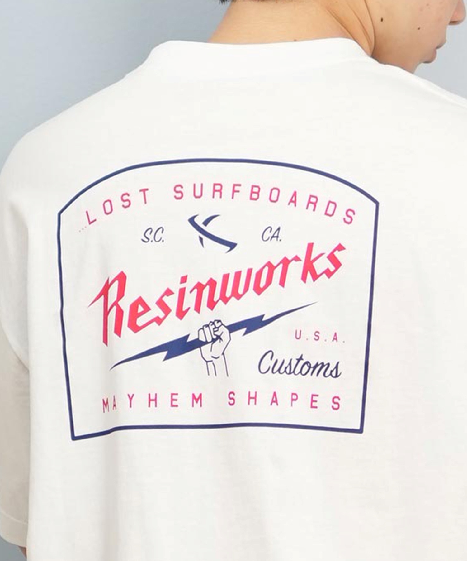 LOST ロスト 半袖 Tシャツ メンズ バックプリント ヘビーウェイト L25S-2109 ムラサキスポーツ限定(WHT-M)