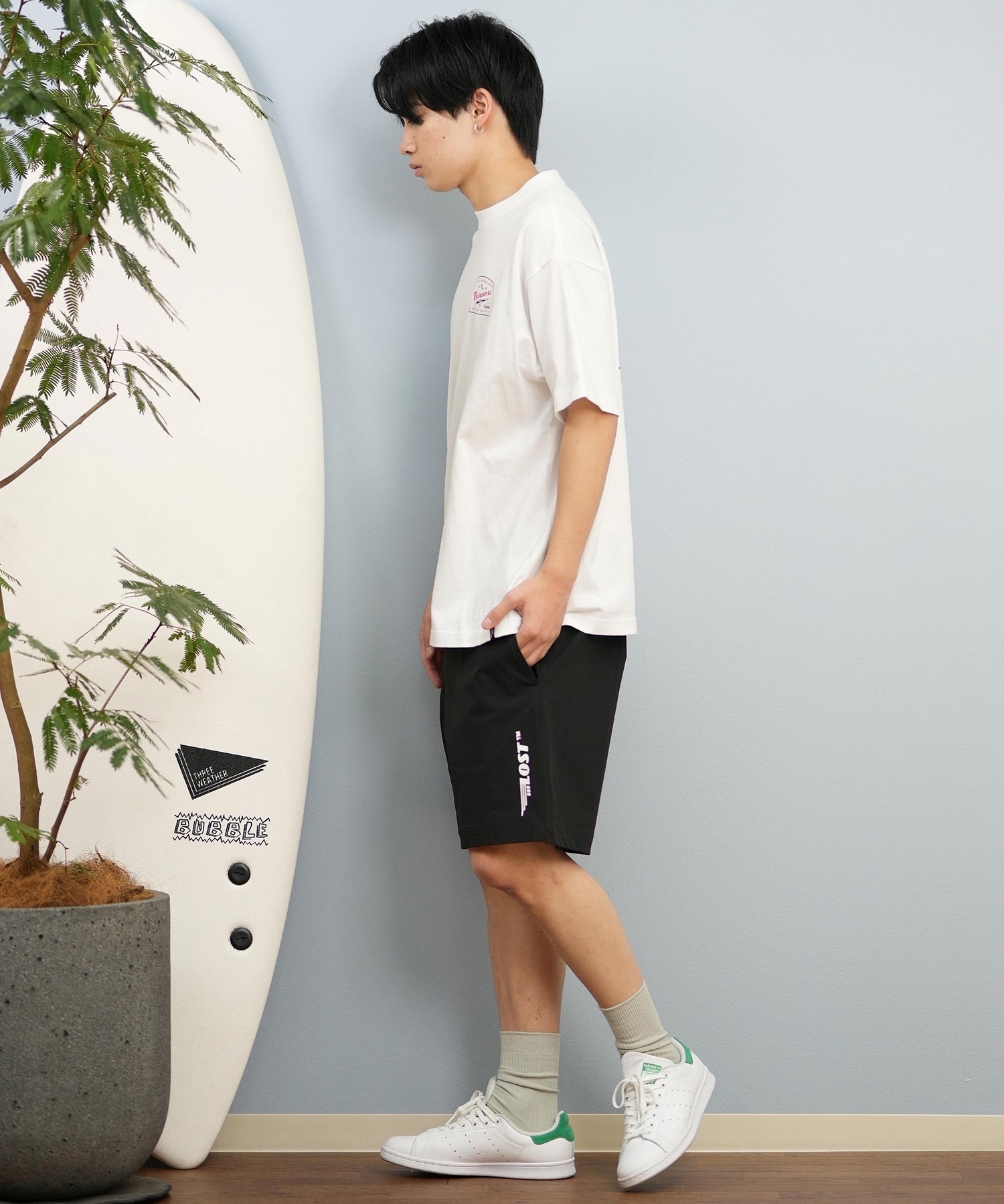 LOST ロスト 半袖 Tシャツ メンズ バックプリント ヘビーウェイト L25S-2109 ムラサキスポーツ限定(WHT-M)