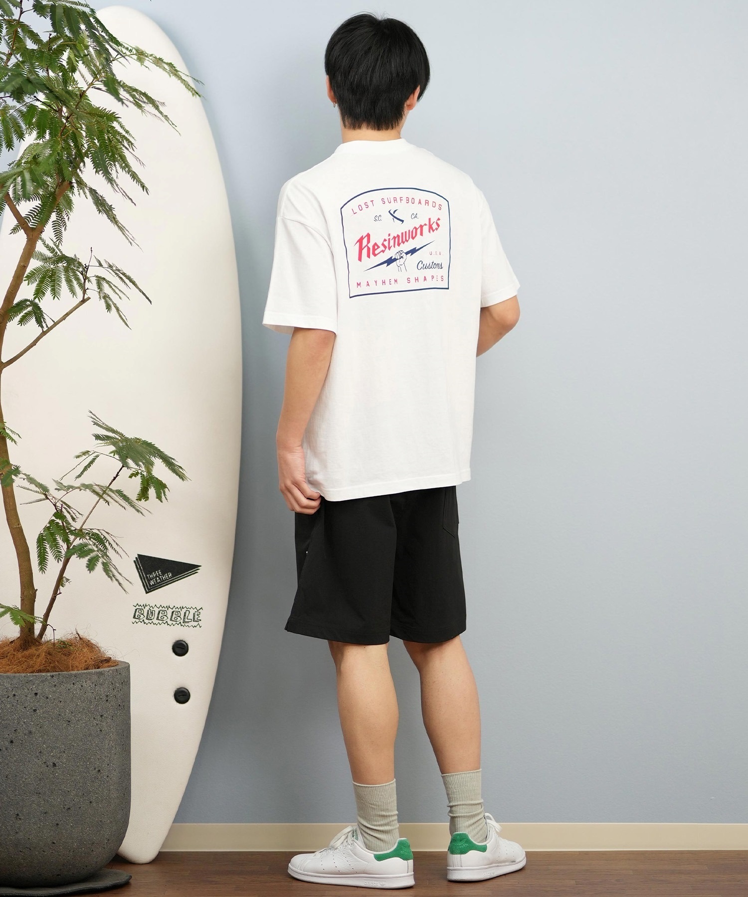 LOST ロスト 半袖 Tシャツ メンズ バックプリント ヘビーウェイト L25S-2109 ムラサキスポーツ限定(WHT-M)