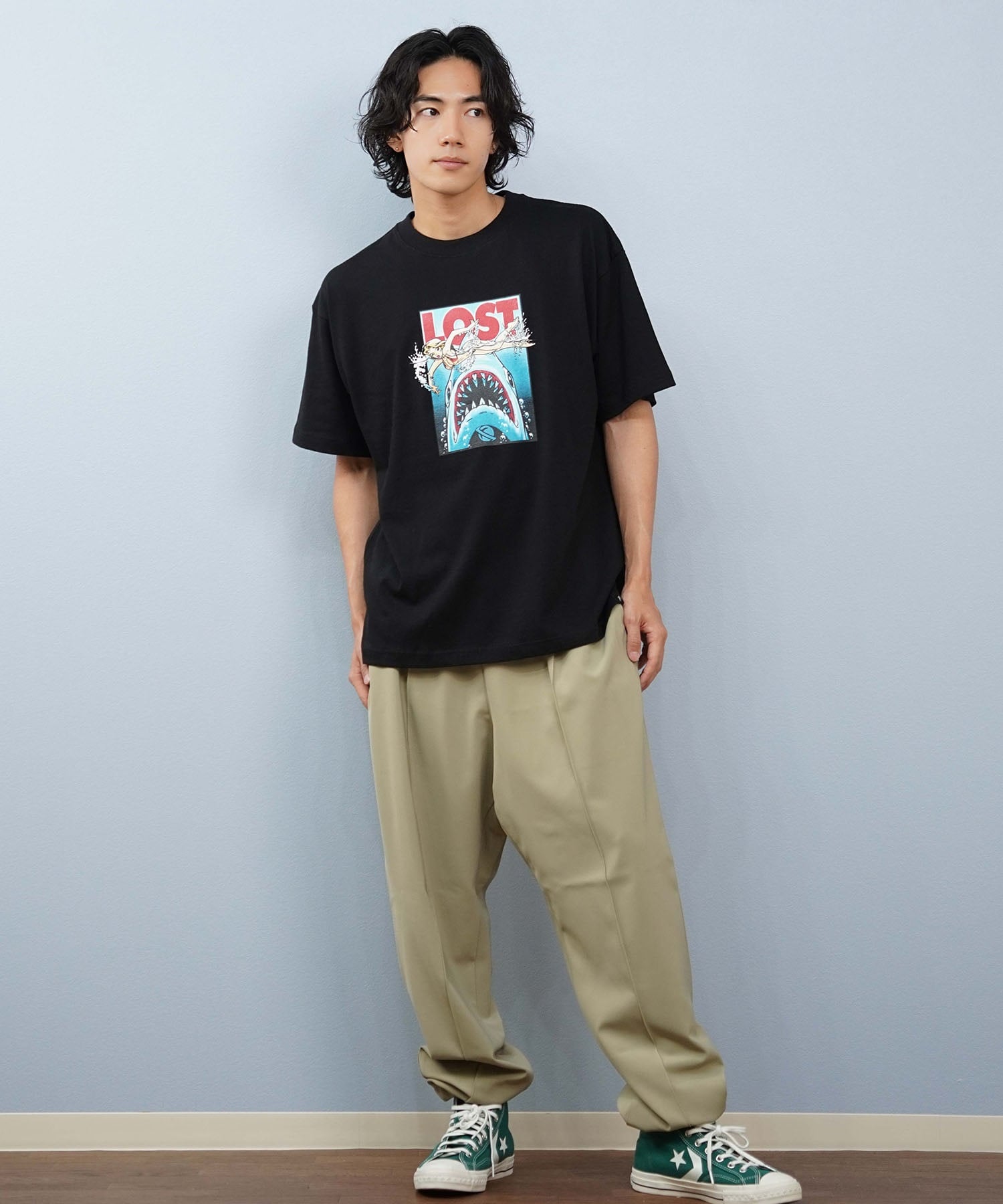 LOST ロスト 半袖 Tシャツ メンズ フロントプリント サメ L25S-2111