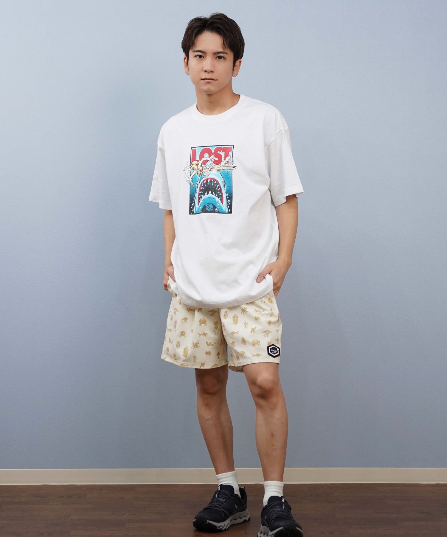 LOST ロスト 半袖 Tシャツ メンズ フロントプリント サメ L25S-2111
