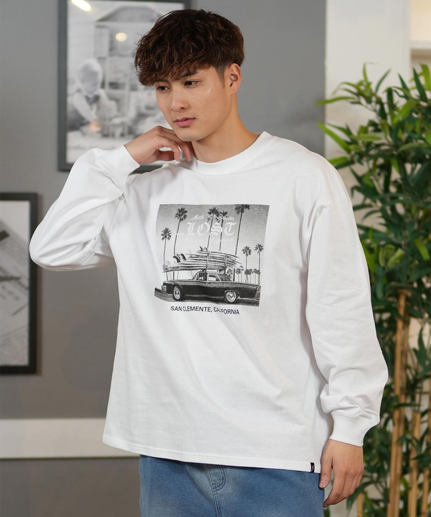 lost ロスト 長袖 Tシャツ メンズ フロントプリント オーバーサイズ ユニセックス ムラサキスポーツ限定 L25S2205(BLACK-M)