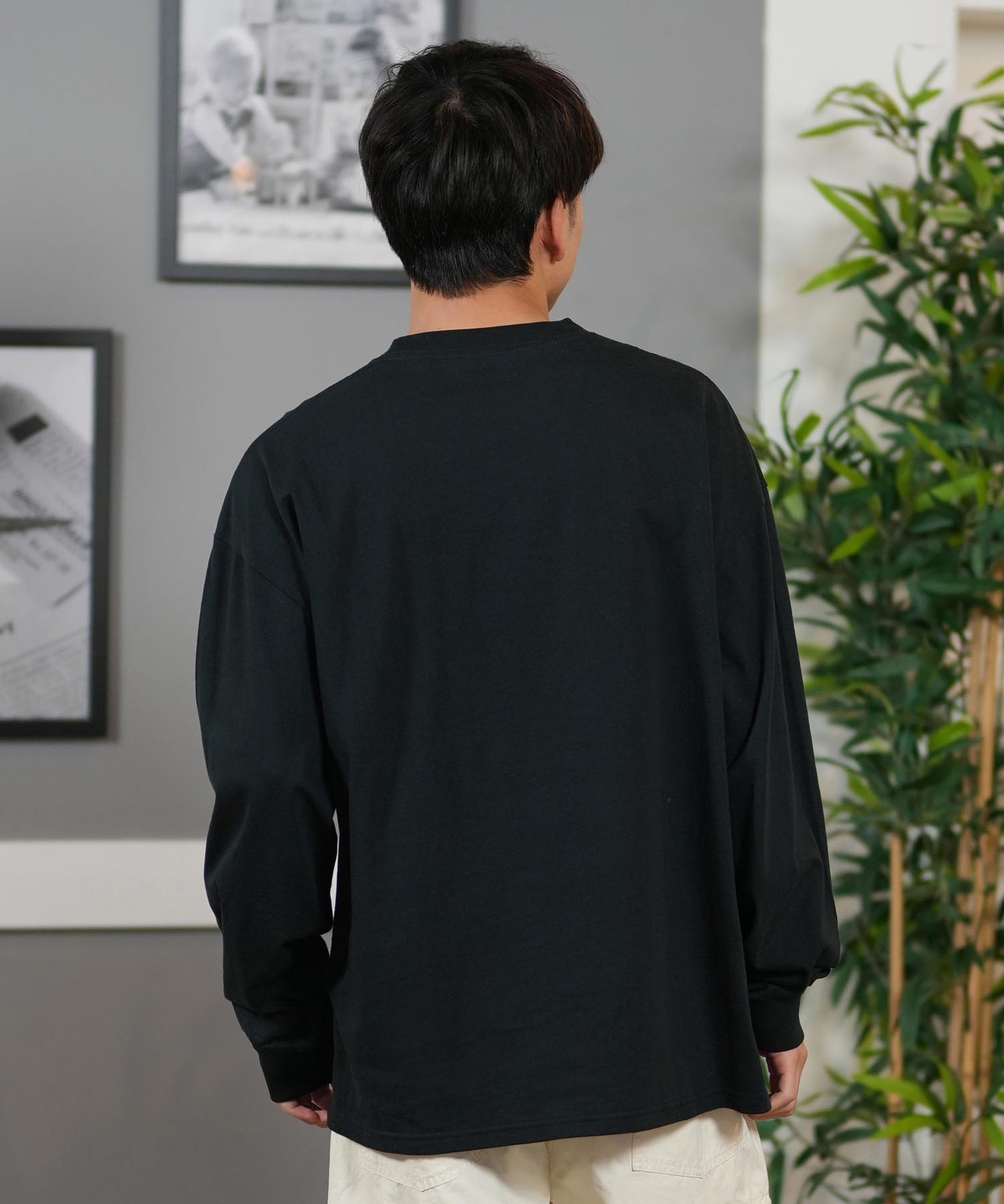 lost ロスト 長袖 Tシャツ メンズ フロントプリント オーバーサイズ ユニセックス ムラサキスポーツ限定 L25S2205(BLACK-M)