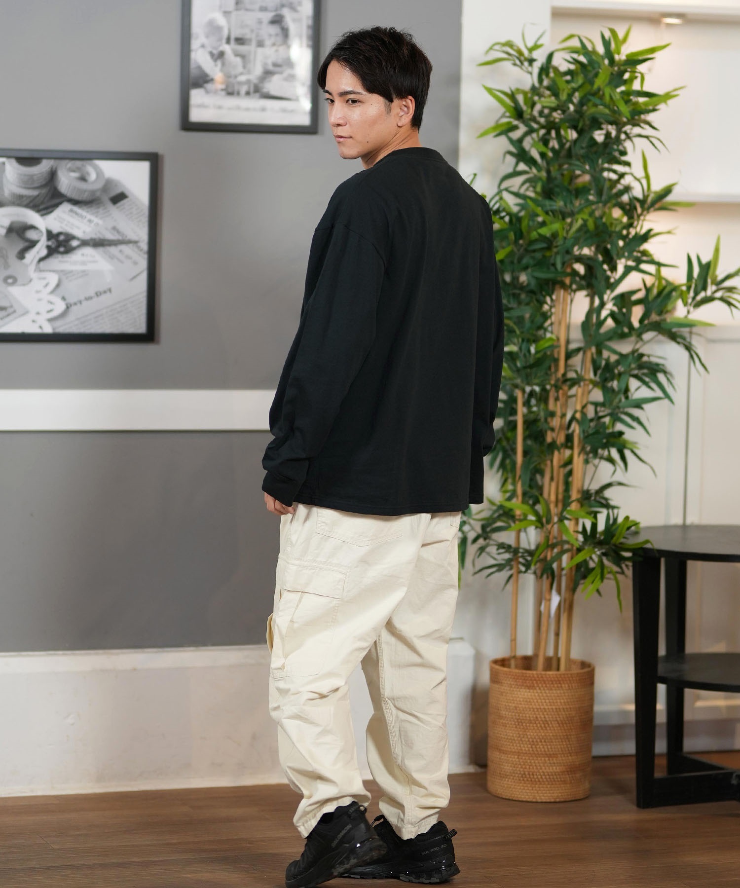 lost ロスト 長袖 Tシャツ メンズ フロントプリント オーバーサイズ ユニセックス ムラサキスポーツ限定 L25S2205(BLACK-M)