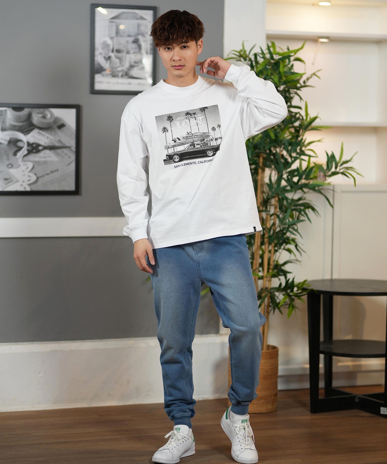 lost ロスト 長袖 Tシャツ メンズ フロントプリント オーバーサイズ ユニセックス ムラサキスポーツ限定 L25S2205(BLACK-M)