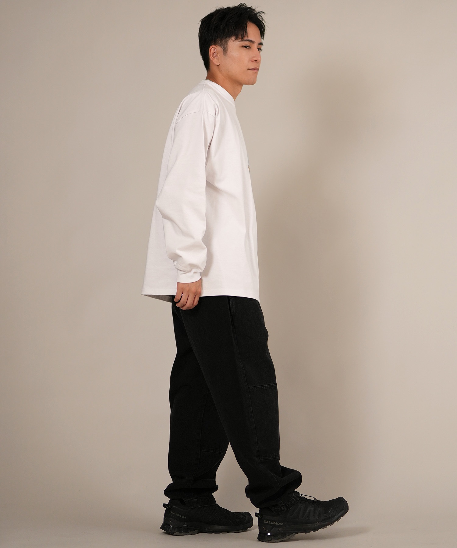 LOST ロスト 長袖 Tシャツ ロンT メンズ バックプリント ヘビーウェイト 古着風 ヴィンテージ加工 L25F-2201 ムラサキスポーツ限定(WHT-M)