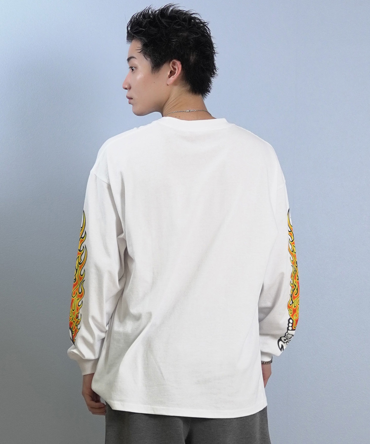 LOST ロスト 長袖 Tシャツ ロンT メンズ 袖プリント 古着風 ヴィンテージ加工 L25F-2204 ムラサキスポーツ限定(WHT-M)