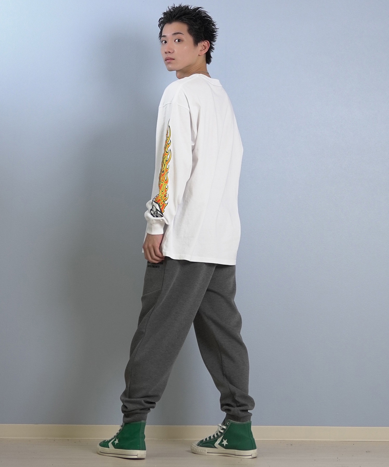 LOST ロスト 長袖 Tシャツ ロンT メンズ 袖プリント 古着風 ヴィンテージ加工 L25F-2204 ムラサキスポーツ限定(WHT-M)