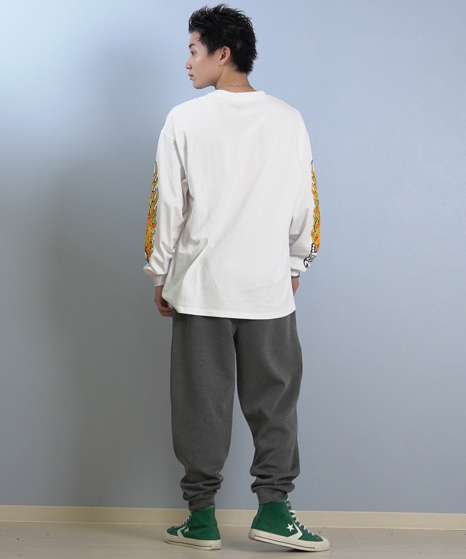 LOST ロスト 長袖 Tシャツ ロンT メンズ 袖プリント 古着風 ヴィンテージ加工 L25F-2204 ムラサキスポーツ限定(WHT-M)