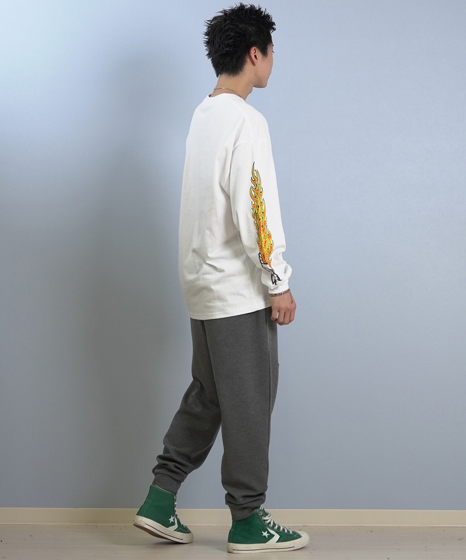 LOST ロスト 長袖 Tシャツ ロンT メンズ 袖プリント 古着風 ヴィンテージ加工 L25F-2204 ムラサキスポーツ限定(WHT-M)