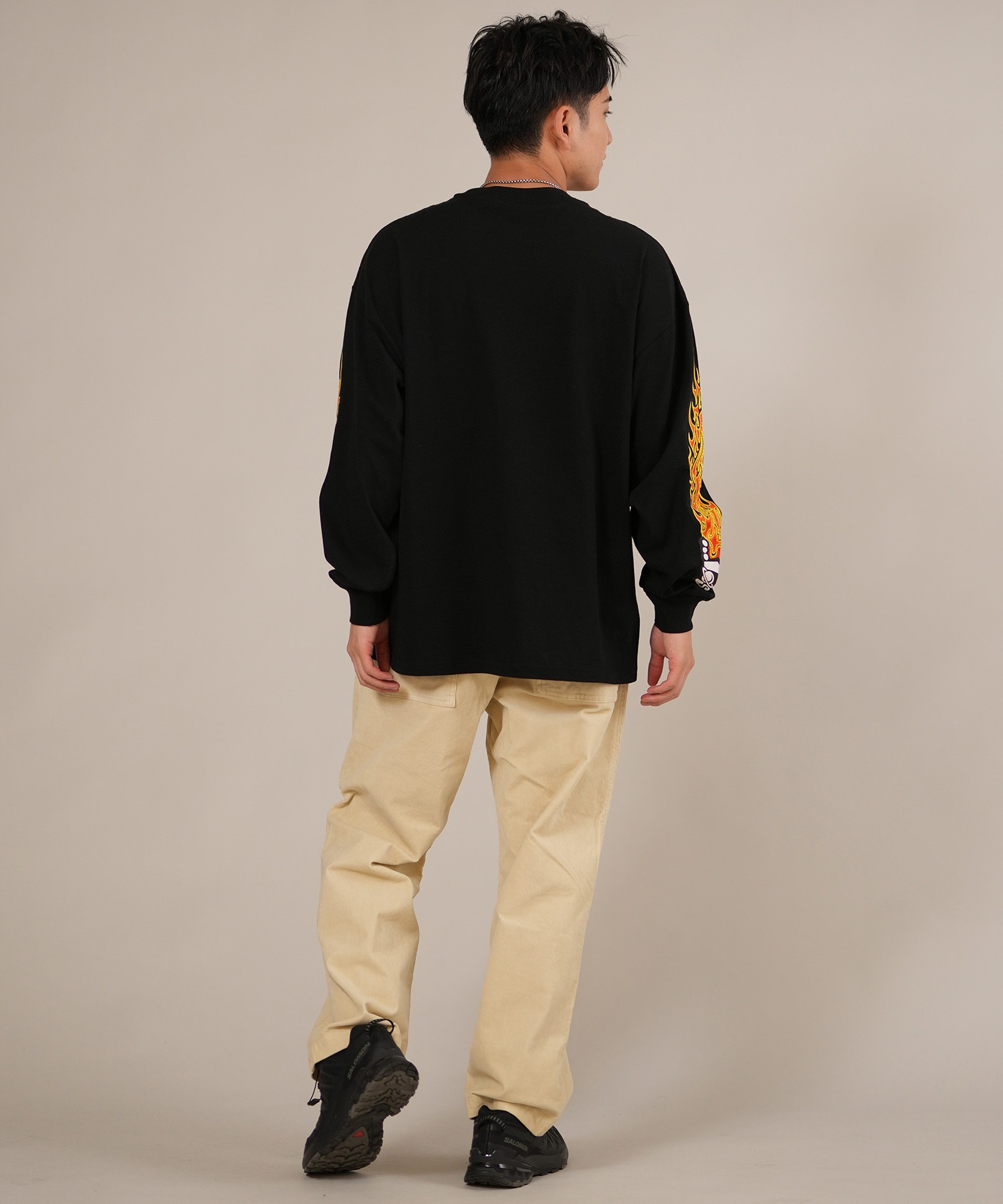 LOST ロスト 長袖 Tシャツ ロンT メンズ 袖プリント 古着風 ヴィンテージ加工 L25F-2204 ムラサキスポーツ限定(WHT-M)
