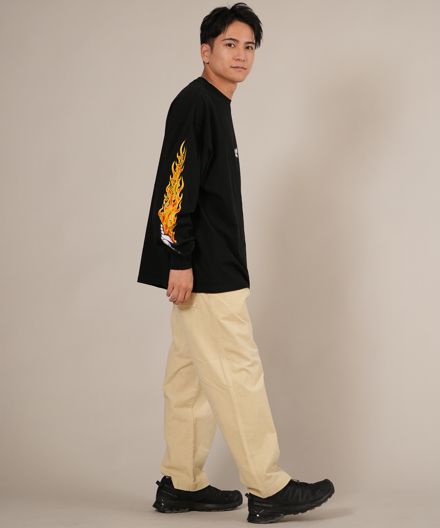 LOST ロスト 長袖 Tシャツ ロンT メンズ 袖プリント 古着風 ヴィンテージ加工 L25F-2204 ムラサキスポーツ限定(WHT-M)
