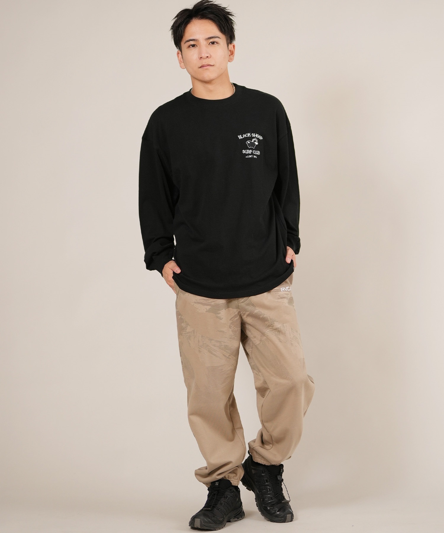 LOST ロスト 長袖 Tシャツ ロンT メンズ バックプリント ロゴ BLACK