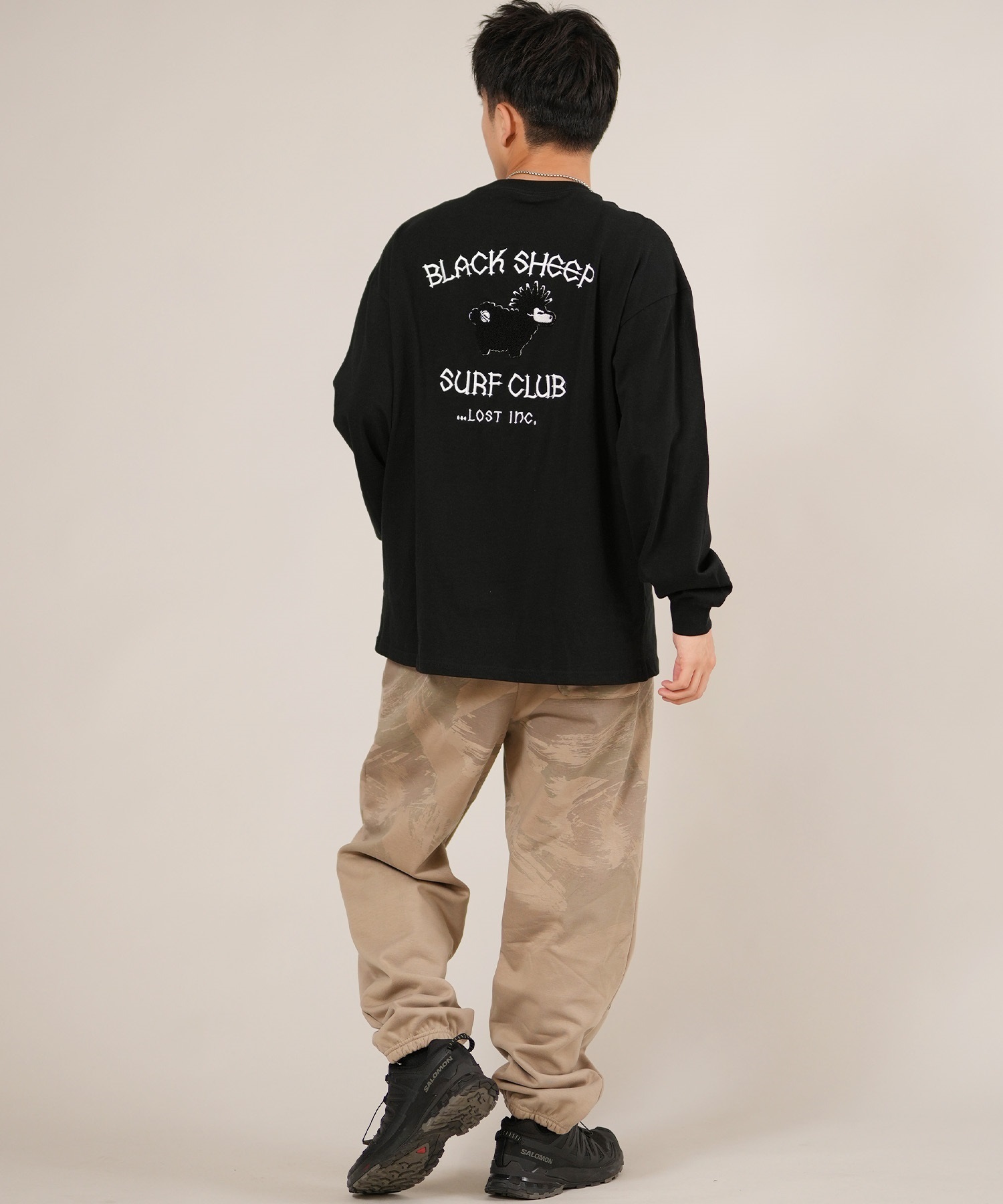 LOST ロスト 長袖 Tシャツ ロンT メンズ バックプリント ロゴ BLACK