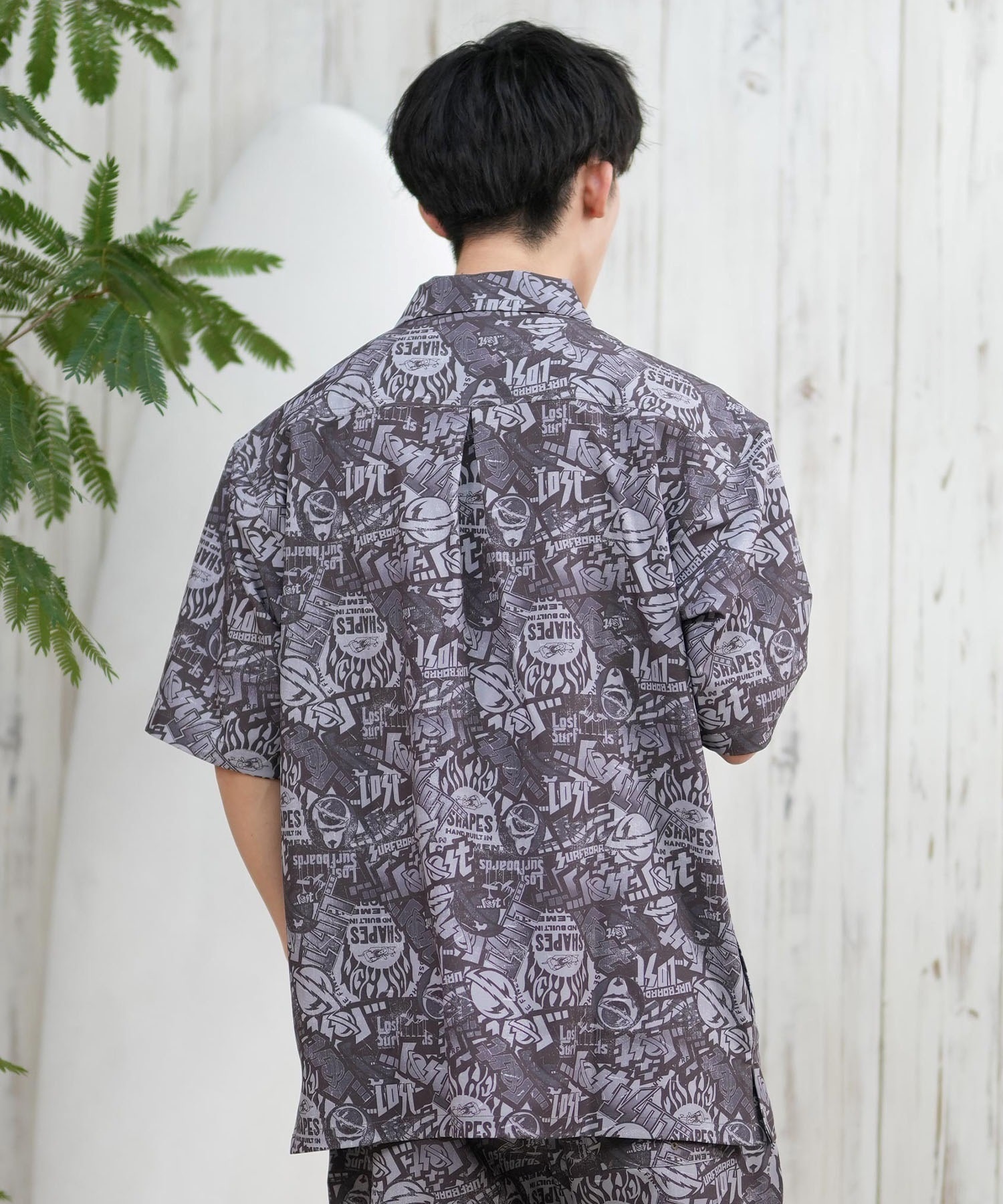 LOST ロスト 半袖シャツ メンズ 総柄 柄シャツ 水陸両用 セットアップ対応 L25S-2401 ムラサキスポーツ限定(BLK-M)