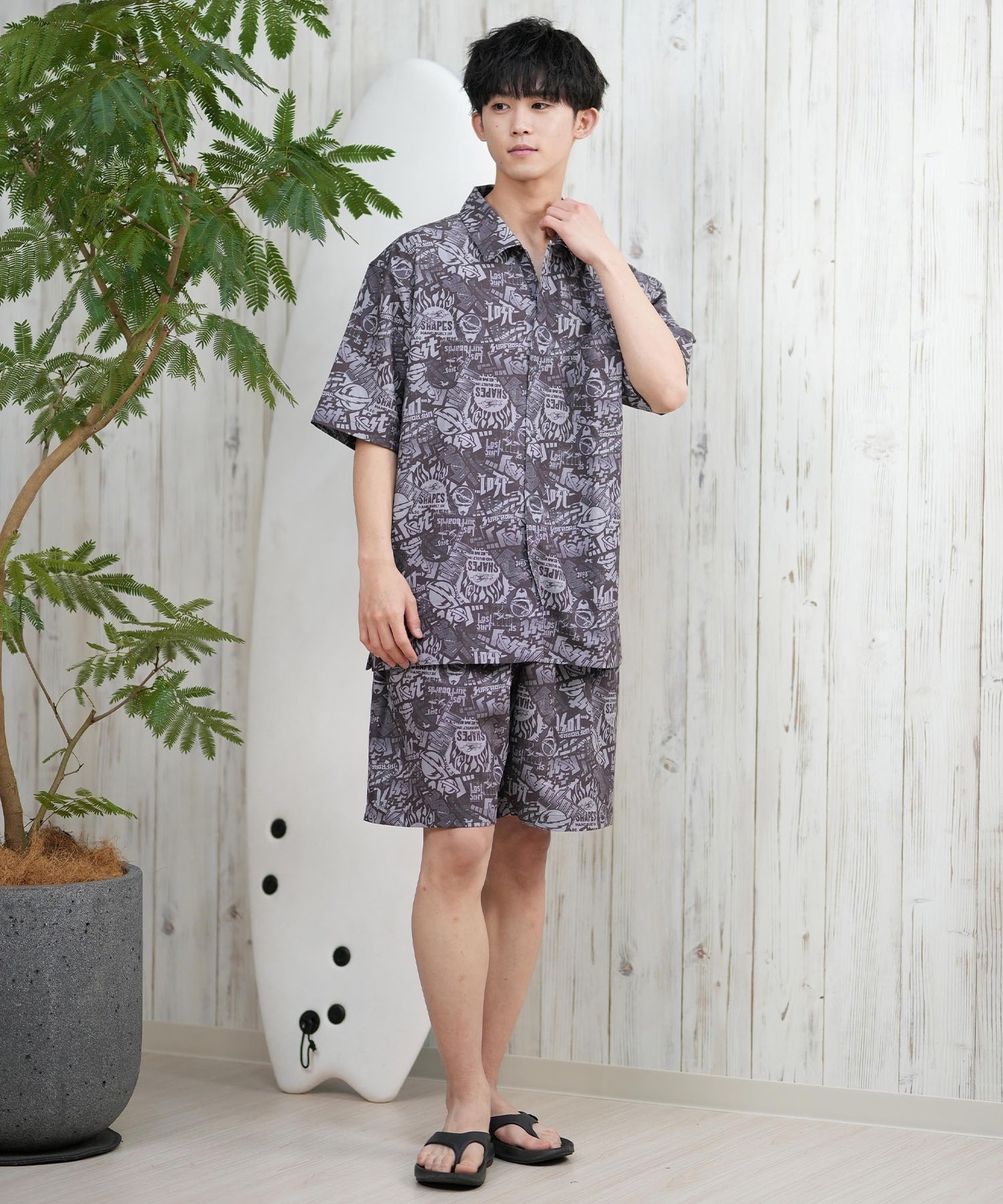 LOST ロスト 半袖シャツ メンズ 総柄 柄シャツ 水陸両用 セットアップ