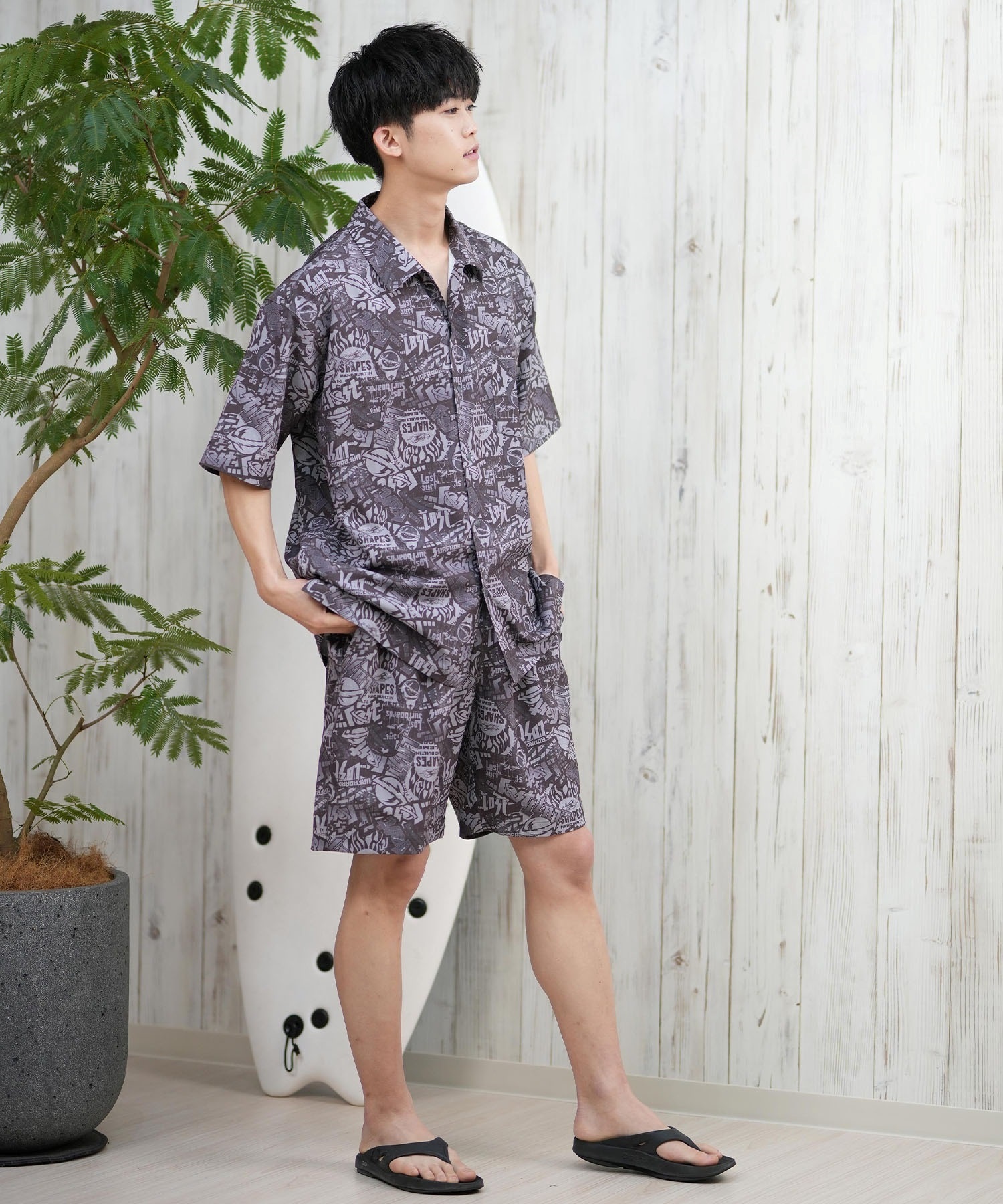 LOST ロスト 半袖シャツ メンズ 総柄 柄シャツ 水陸両用 セットアップ