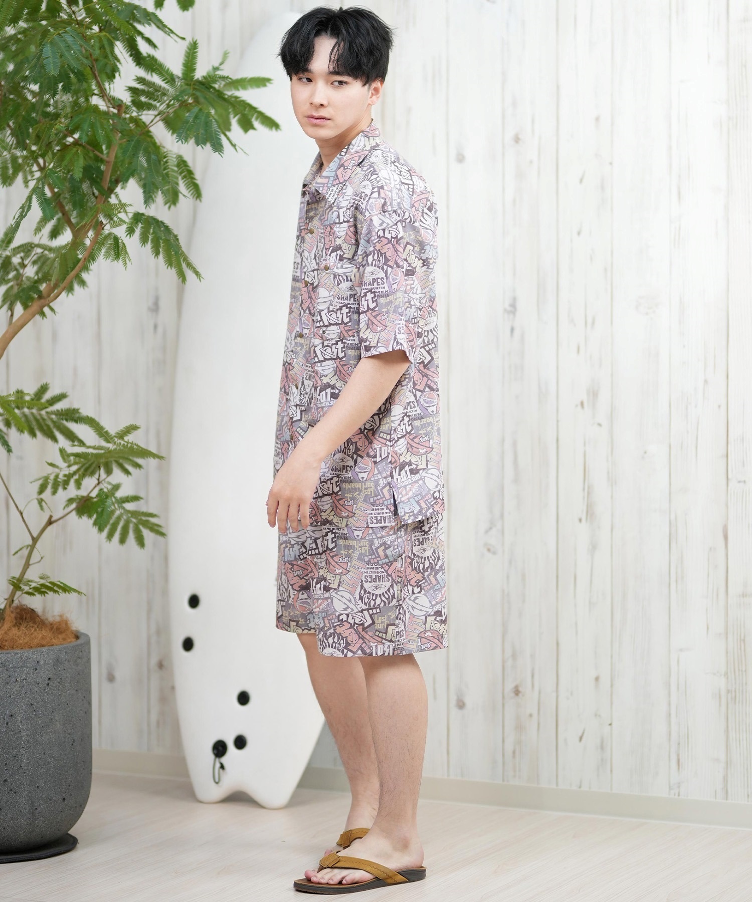 LOST ロスト 半袖シャツ メンズ 総柄 柄シャツ 水陸両用 セットアップ