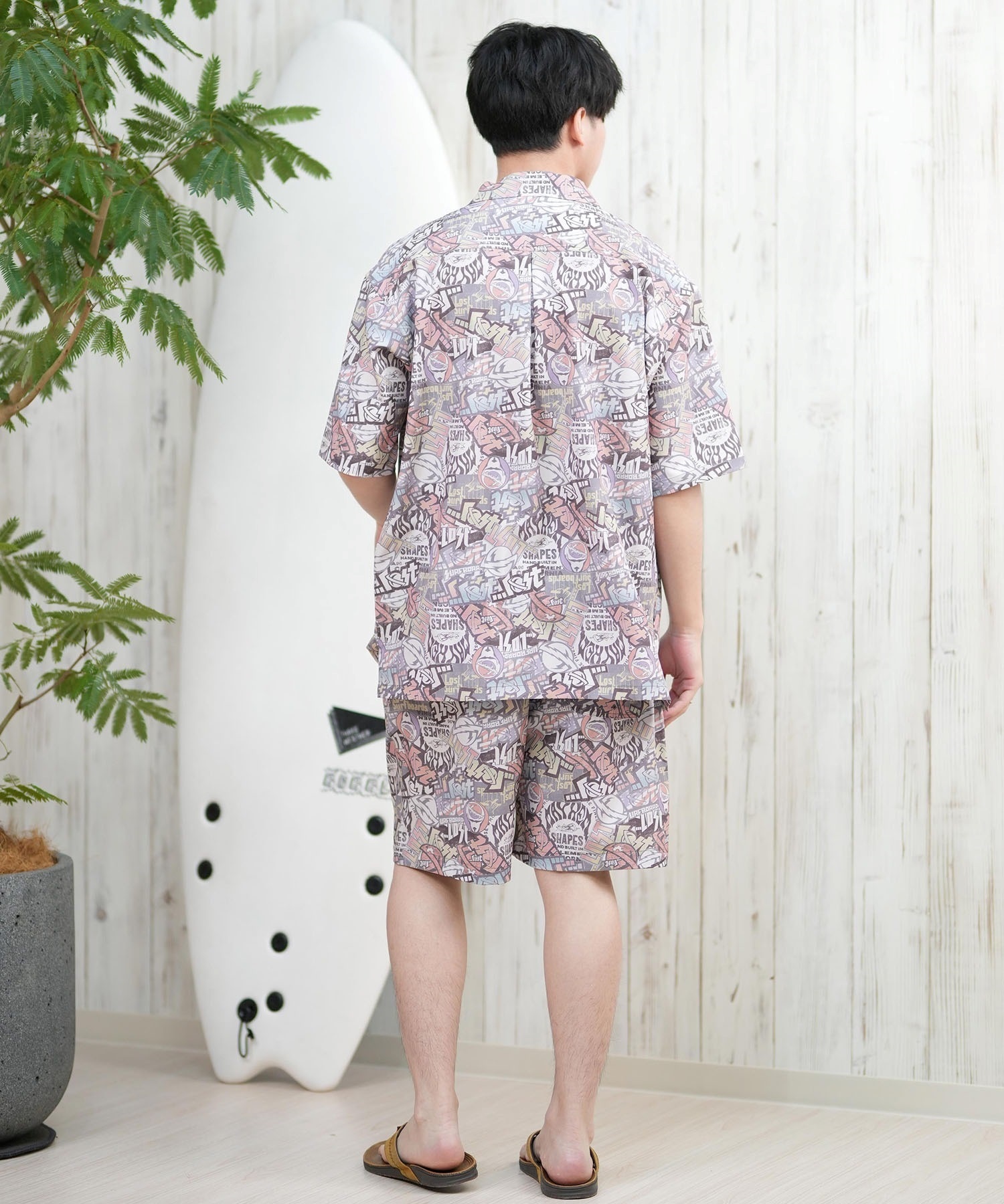 LOST ロスト 半袖シャツ メンズ 総柄 柄シャツ 水陸両用 セットアップ