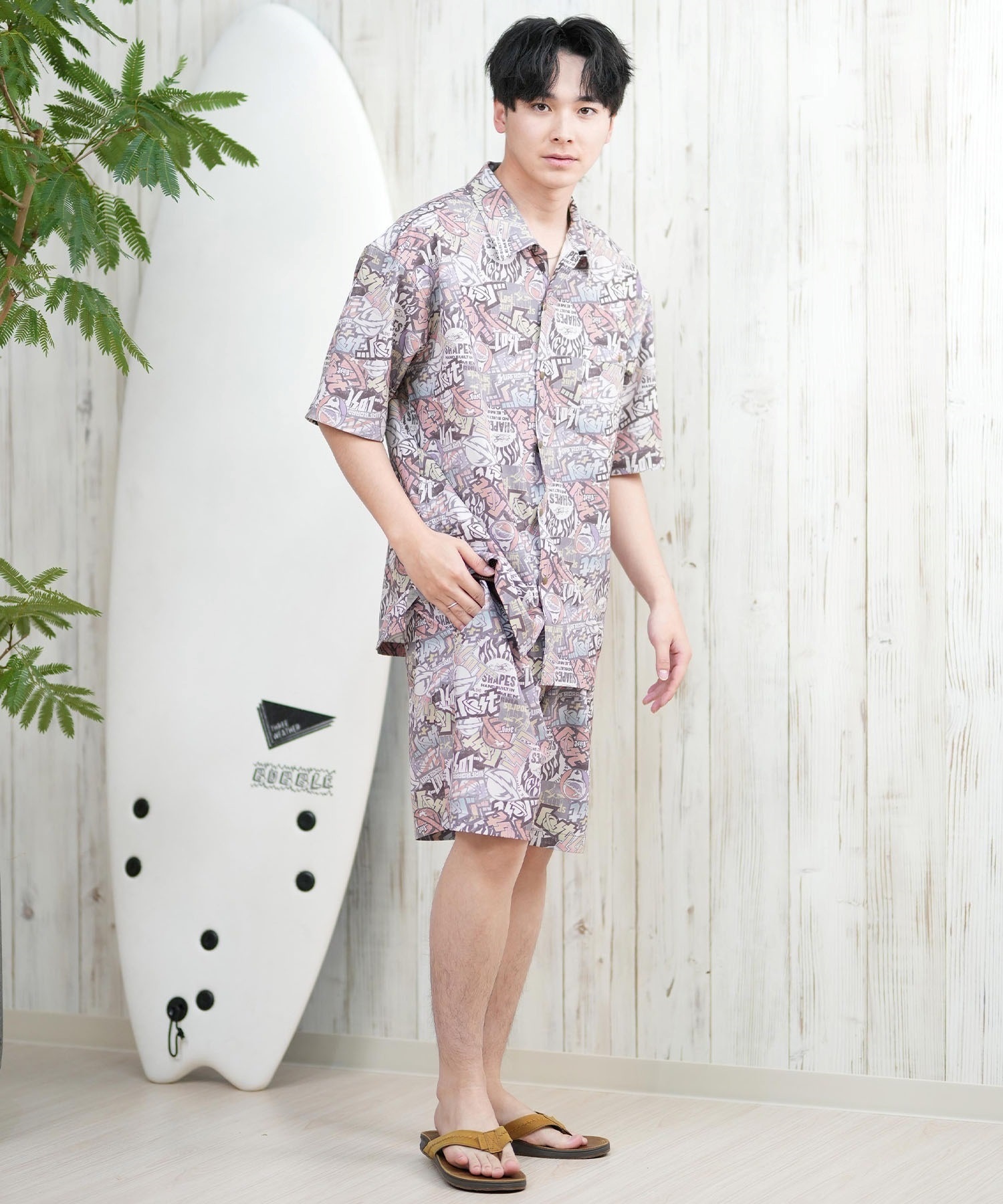 LOST ロスト 半袖シャツ メンズ 総柄 柄シャツ 水陸両用 セットアップ対応 L25S-2401 ムラサキスポーツ限定(BLK-M)