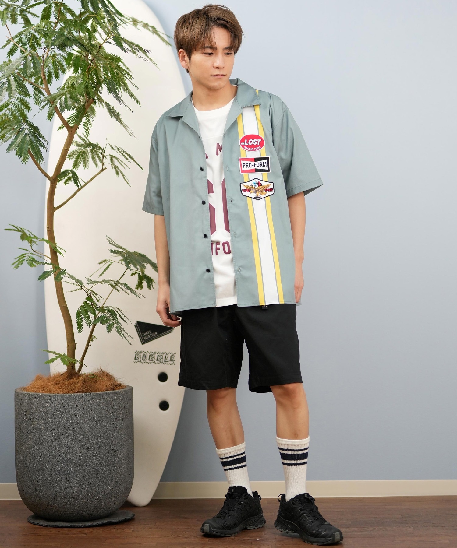 LOST ロスト 半袖 シャツ メンズ ワッペンデザイン 速乾 水陸両用