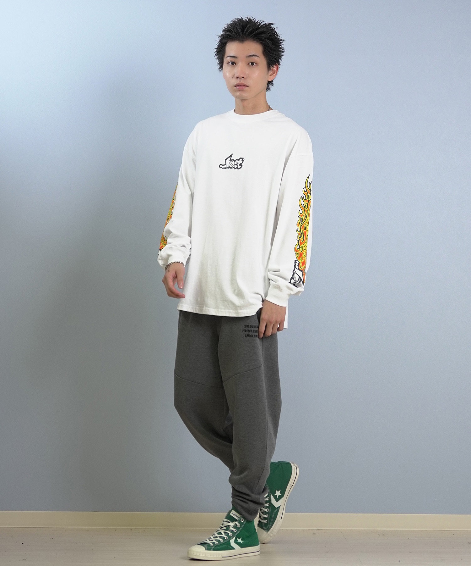 LOST ロスト ロングパンツ メンズ スウェットパンツ ジョガーパンツ セットアップ対応 L25F-3101 ムラサキスポーツ限定(BLK-M)